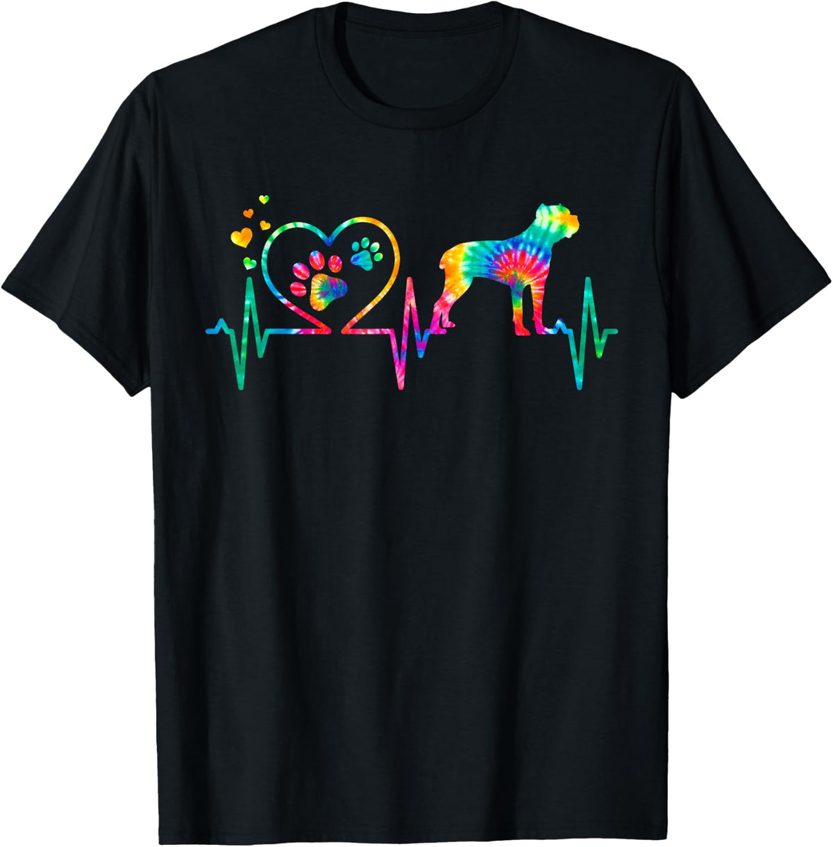 Cane Corso Mom Dad Heartbeat Tie Dye Dog T-Shirt - Black
