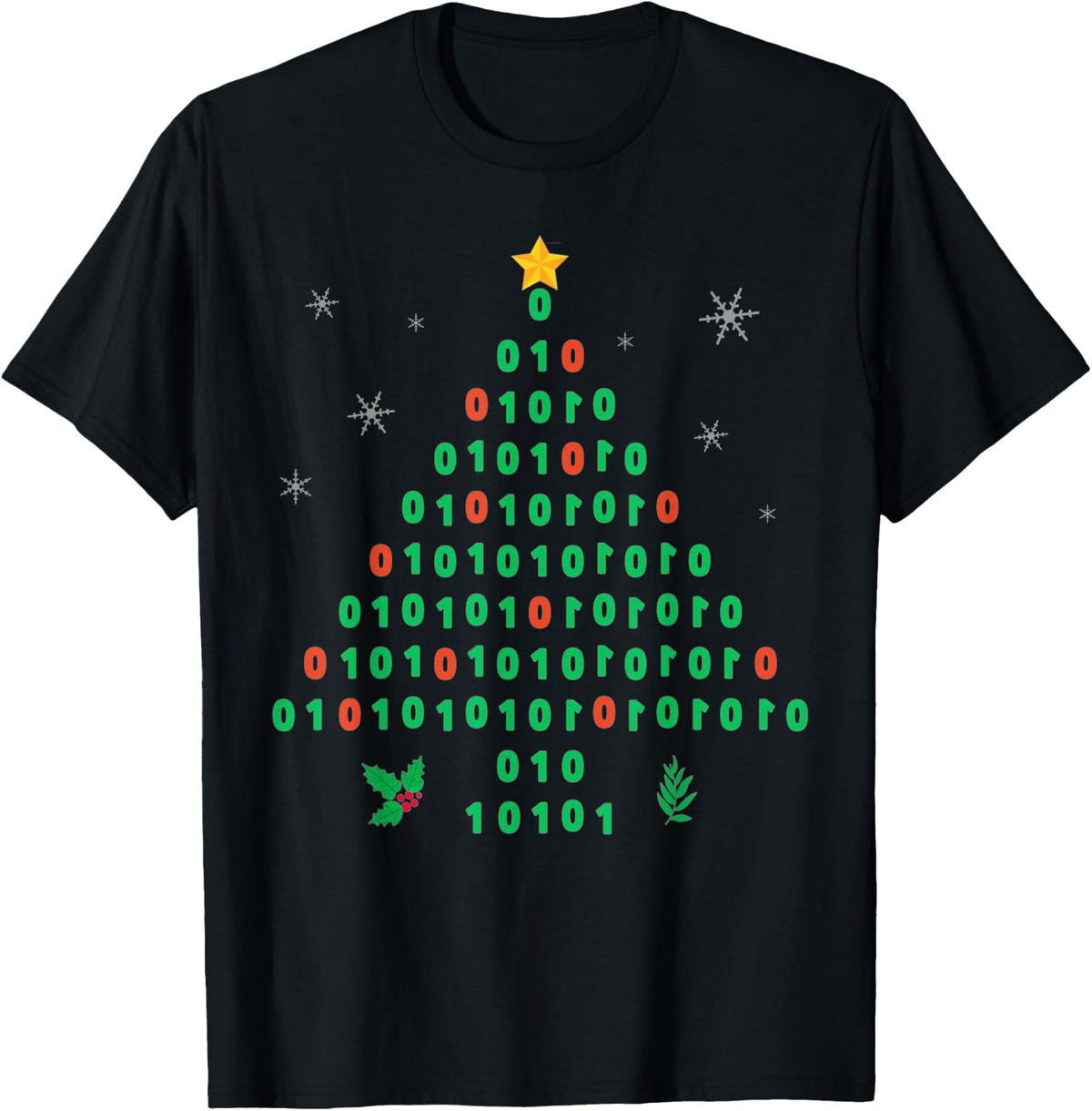 Christmas Programmer Coder (0,1) Tree, Computer Science Xmas T-Shirt - Black