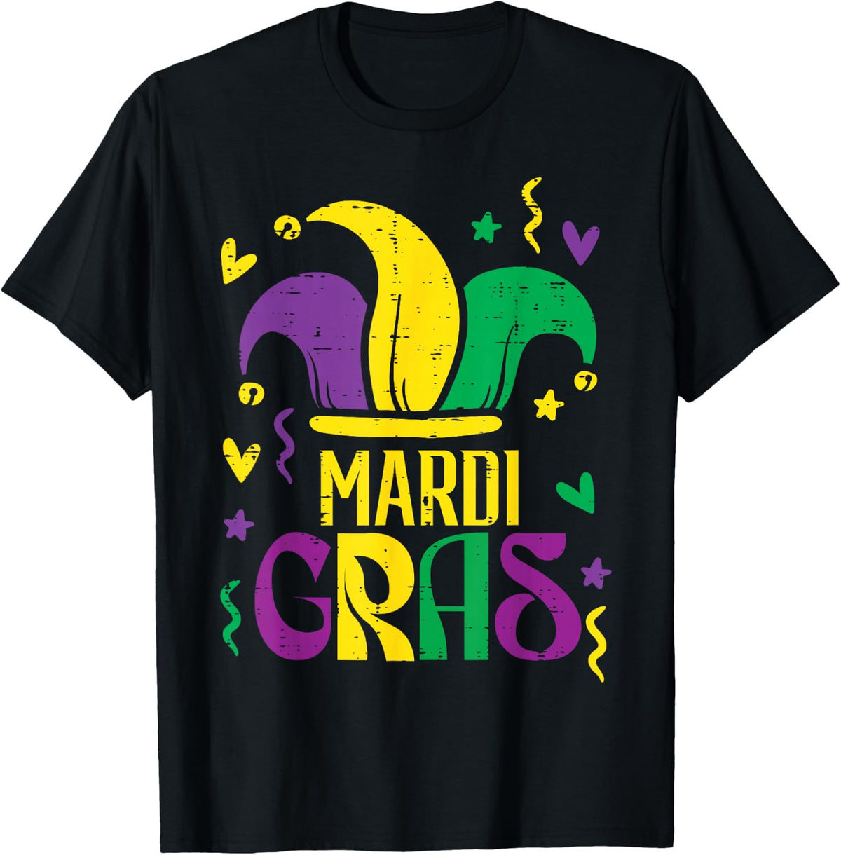 Mardi Gras Jester Hat Outfit Carnival Men Women Kids T-Shirt - Black
