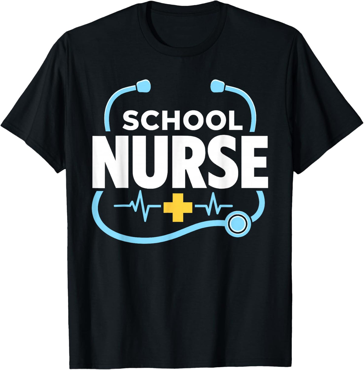 School Nurse Stethoscope Heartbeat Medical Profession T-Shirt - Black