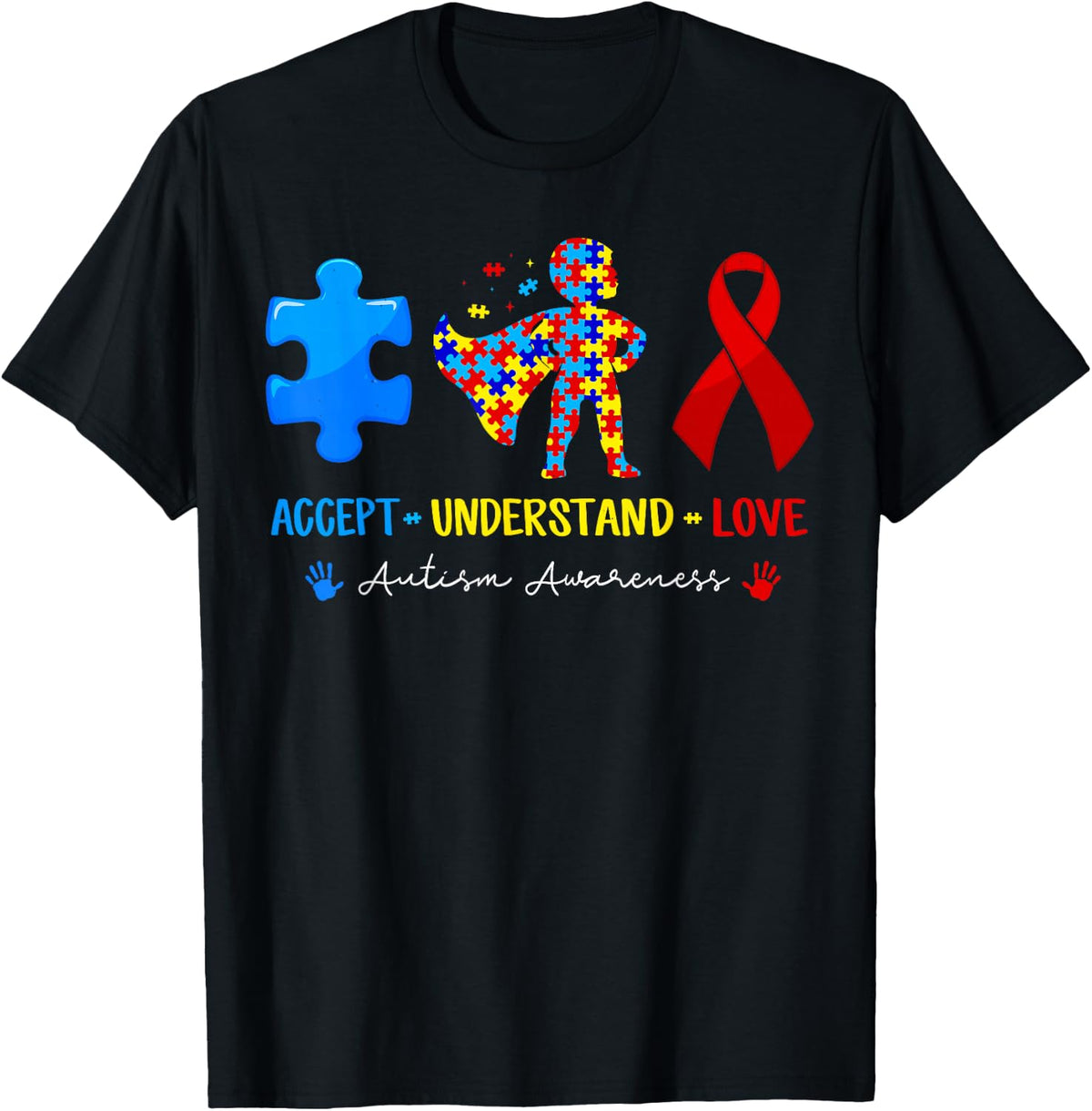 Accept Understand Love for Teacher Boys Kid Autism Awareness T-Shirt - Black