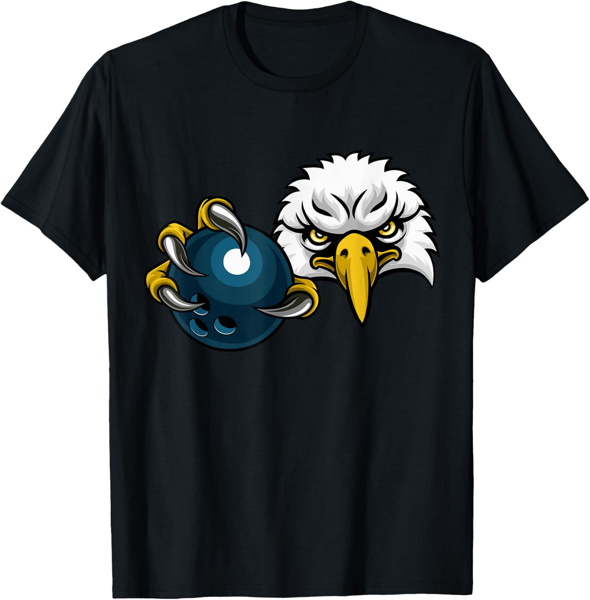 Eagle Hawk Bowling Ball Bald Eagles Cartoon Character T-Shirt - Black
