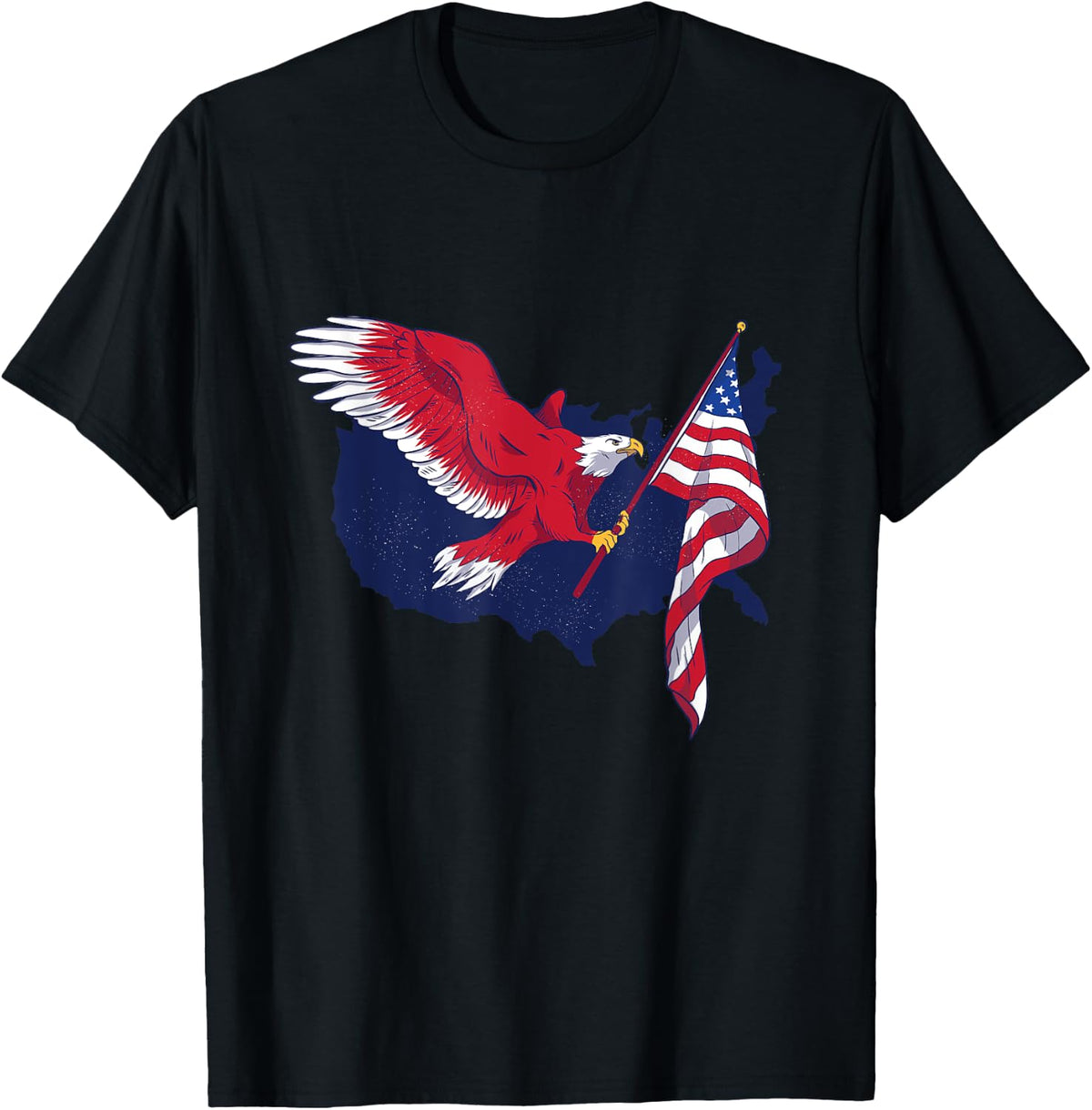 American Bald Eagle with Flag USA 4th of July Patriotic T-Shirt - Black