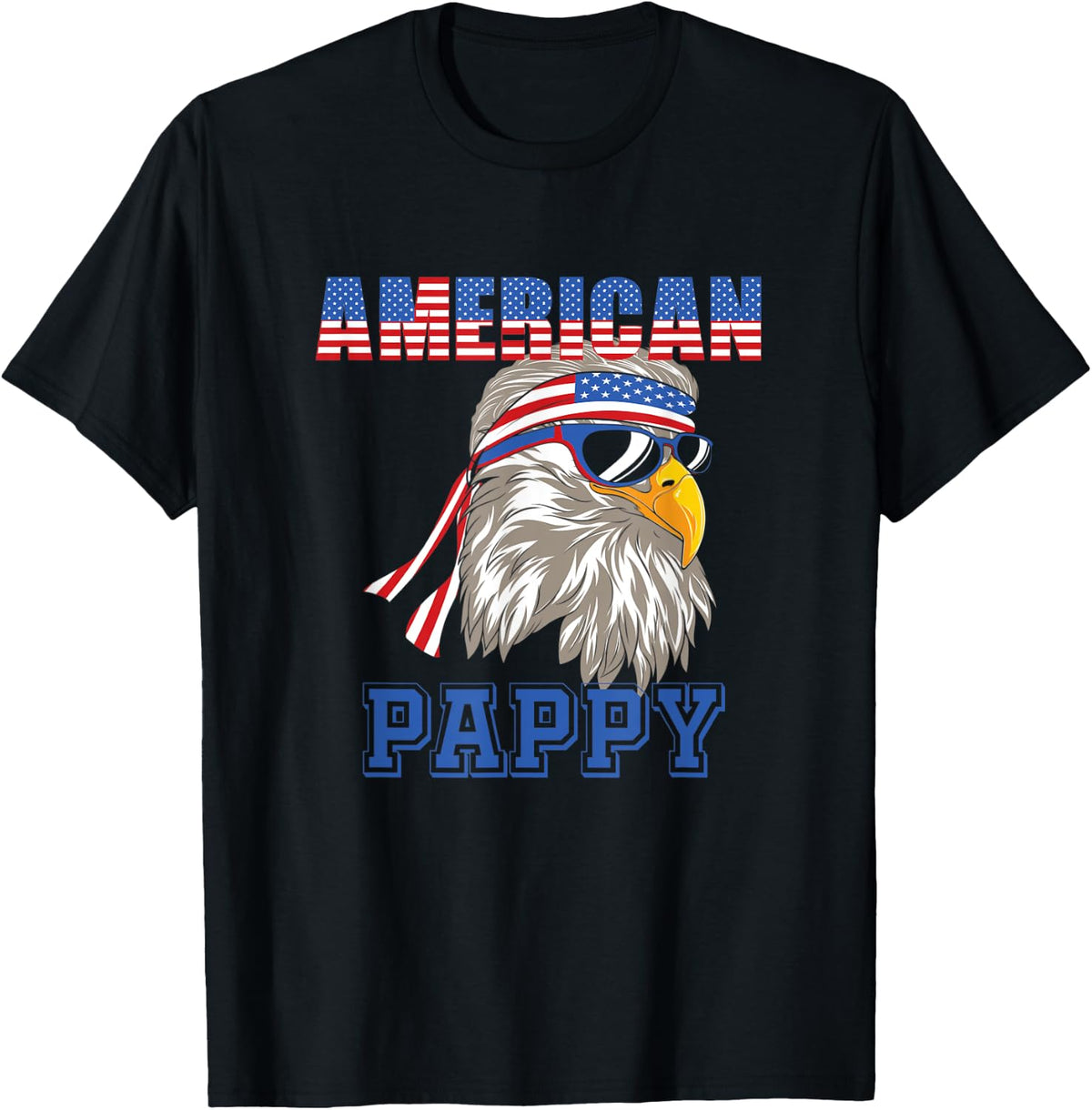 Mens American Pappy Eagle Flag 4th July T-Shirt - Black