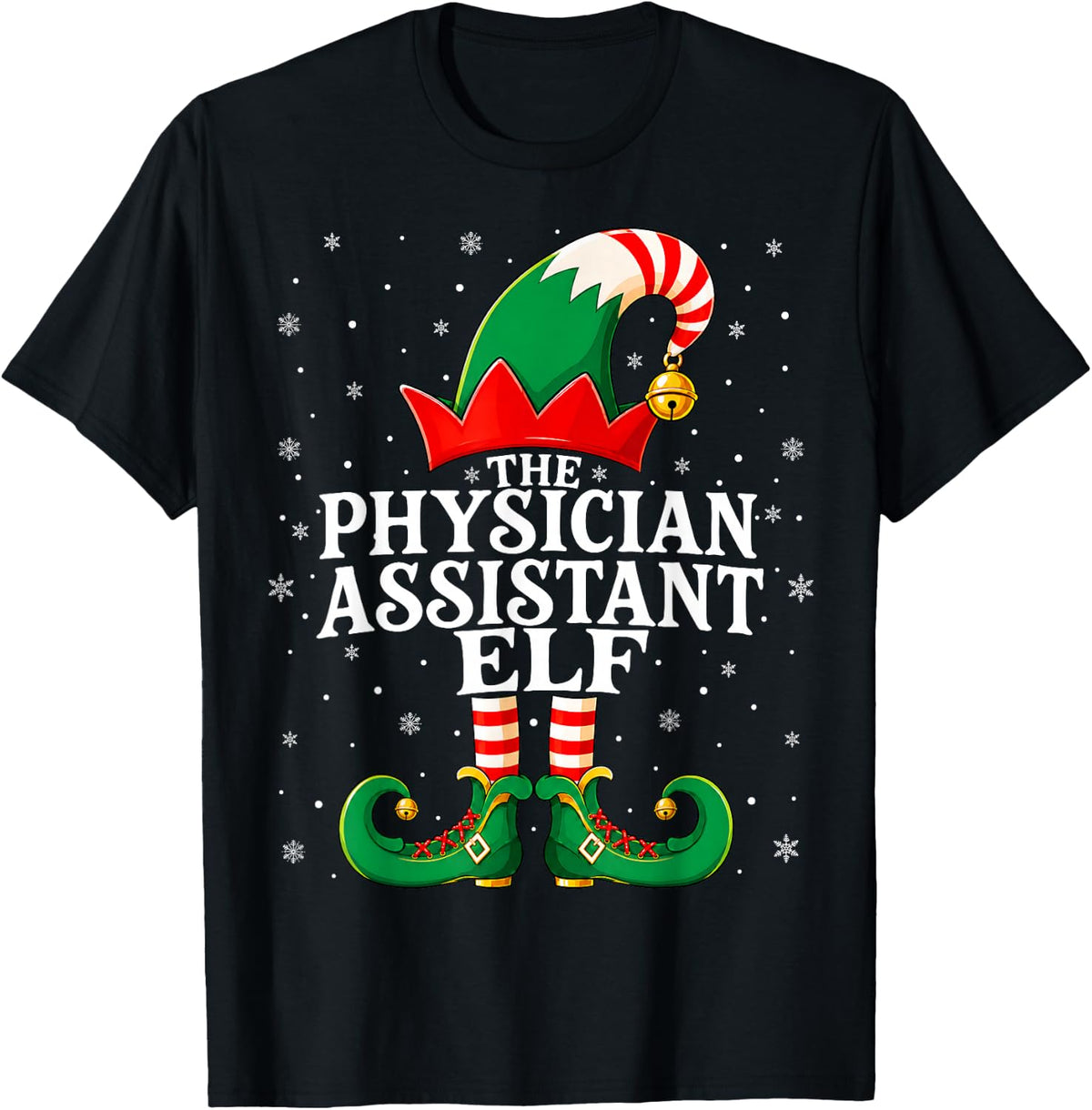 Physician Assistant Elf Christmas Matching Family Elf Squad T-Shirt - Black