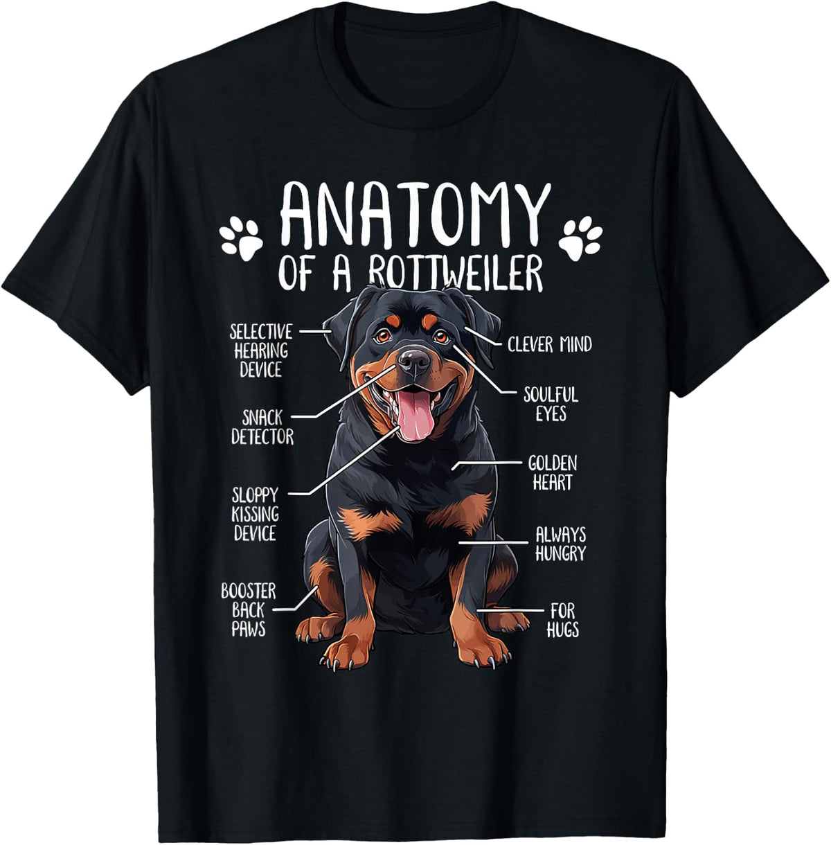 Funny Anatomy Rottweiler Dog Owner Rottie Dad Mom Pet Lover T-Shirt - Black