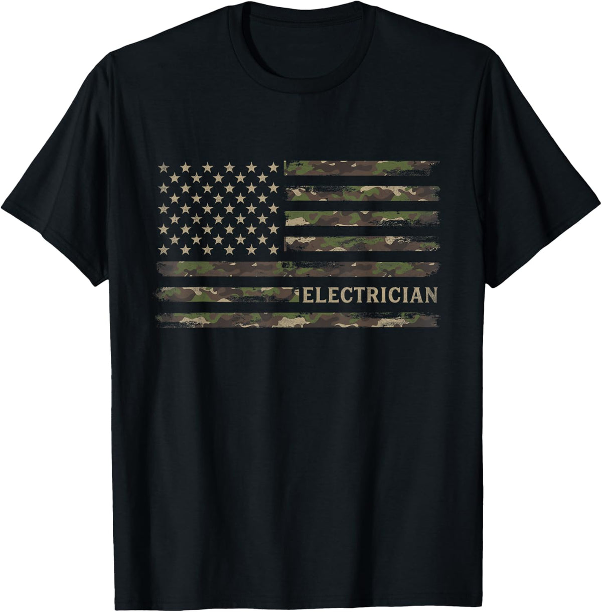 Camo Electrician Camourflage USA Flag Fathers Day T-Shirt - Black