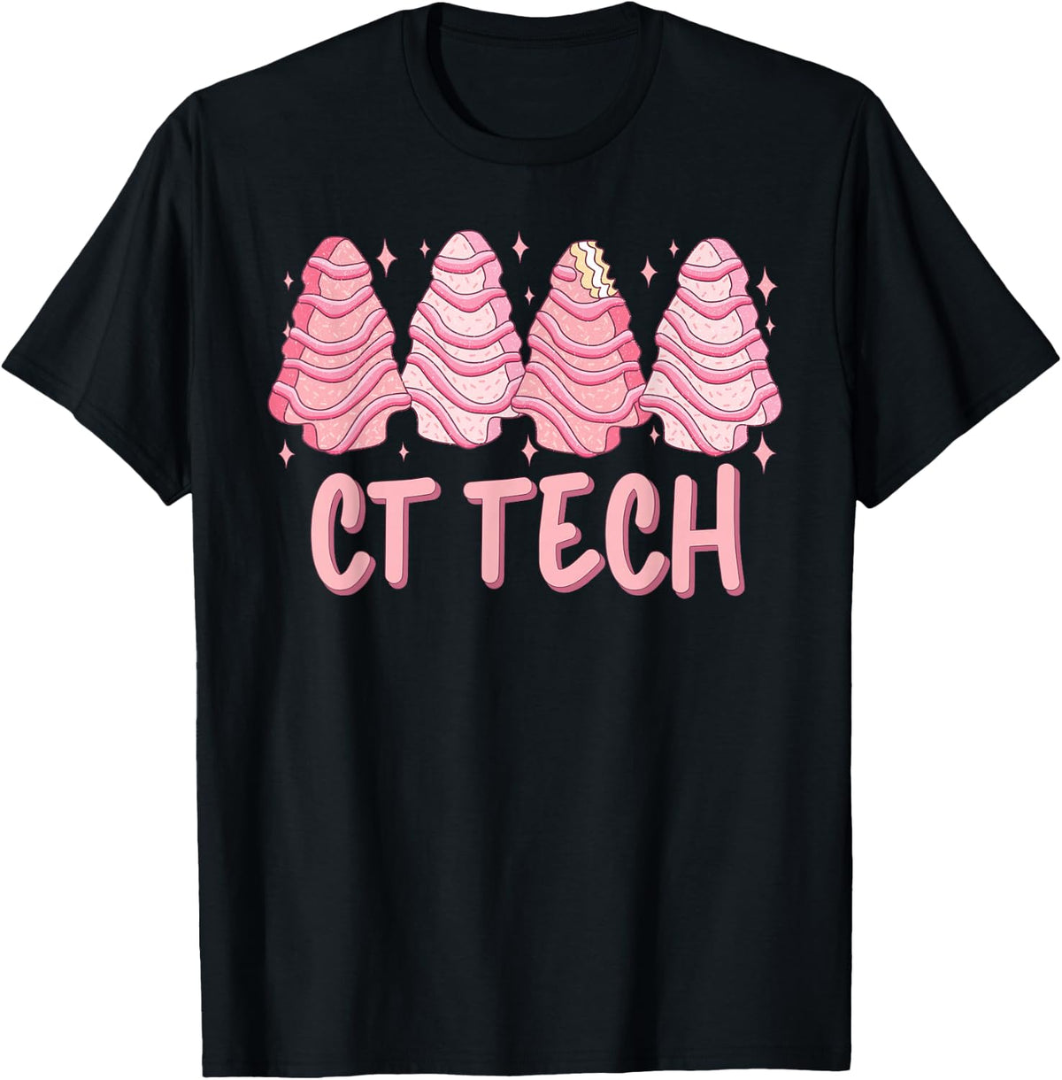 Pink CT Tech Tree Cake Christmas Xray Radiology Technologist T-Shirt - Black
