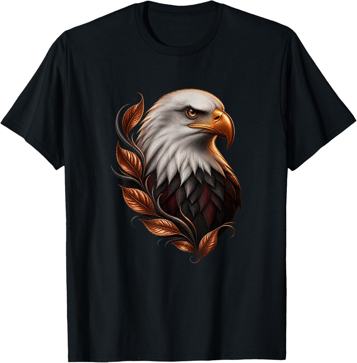 Bald Eagle with Copper Leaf Storm Bird Art T-Shirt - Black