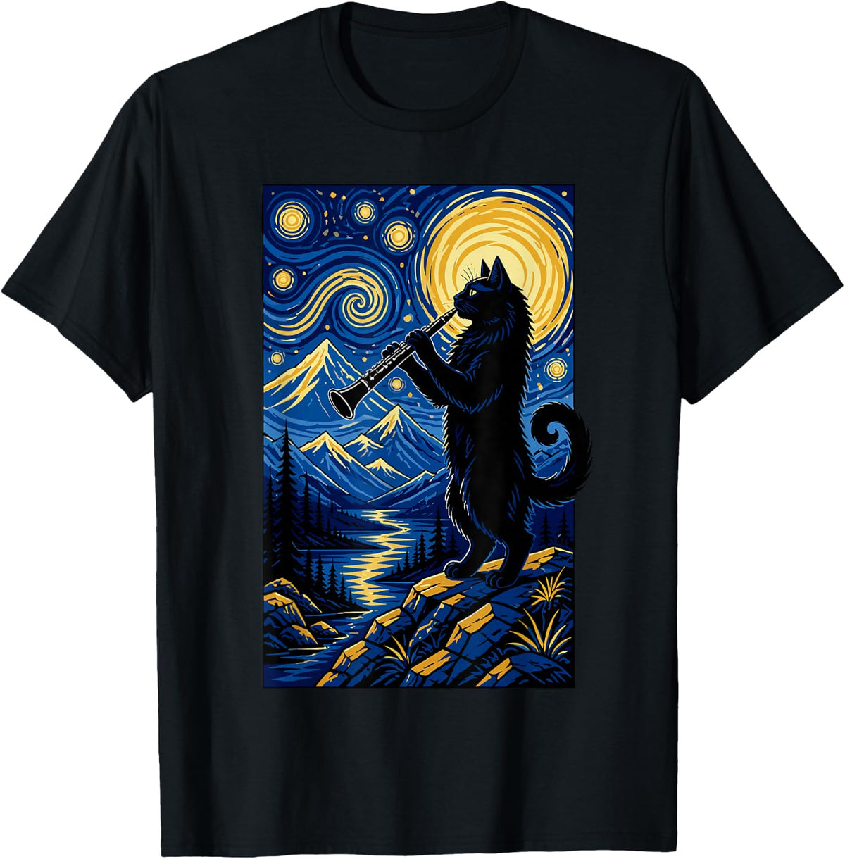 Cat Clarinet Design for Men Women Clarinetist Cat Clarinet T-Shirt - Black