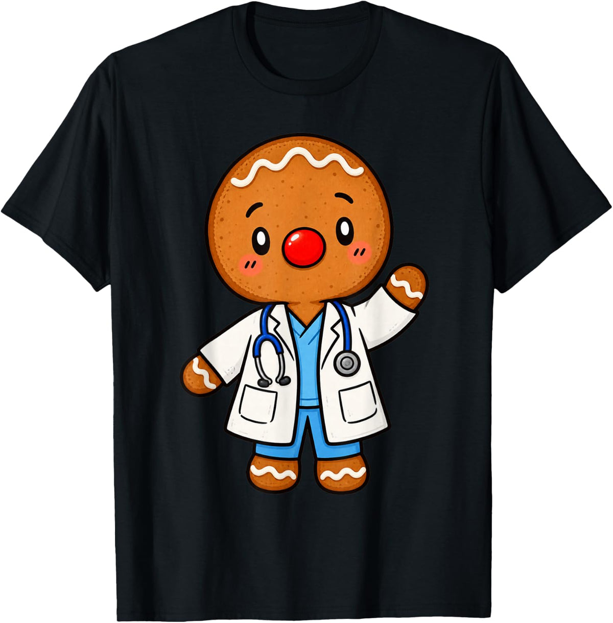 Christmas Gingerbread Doctor Stethoscope Medical Holiday T-Shirt - Black