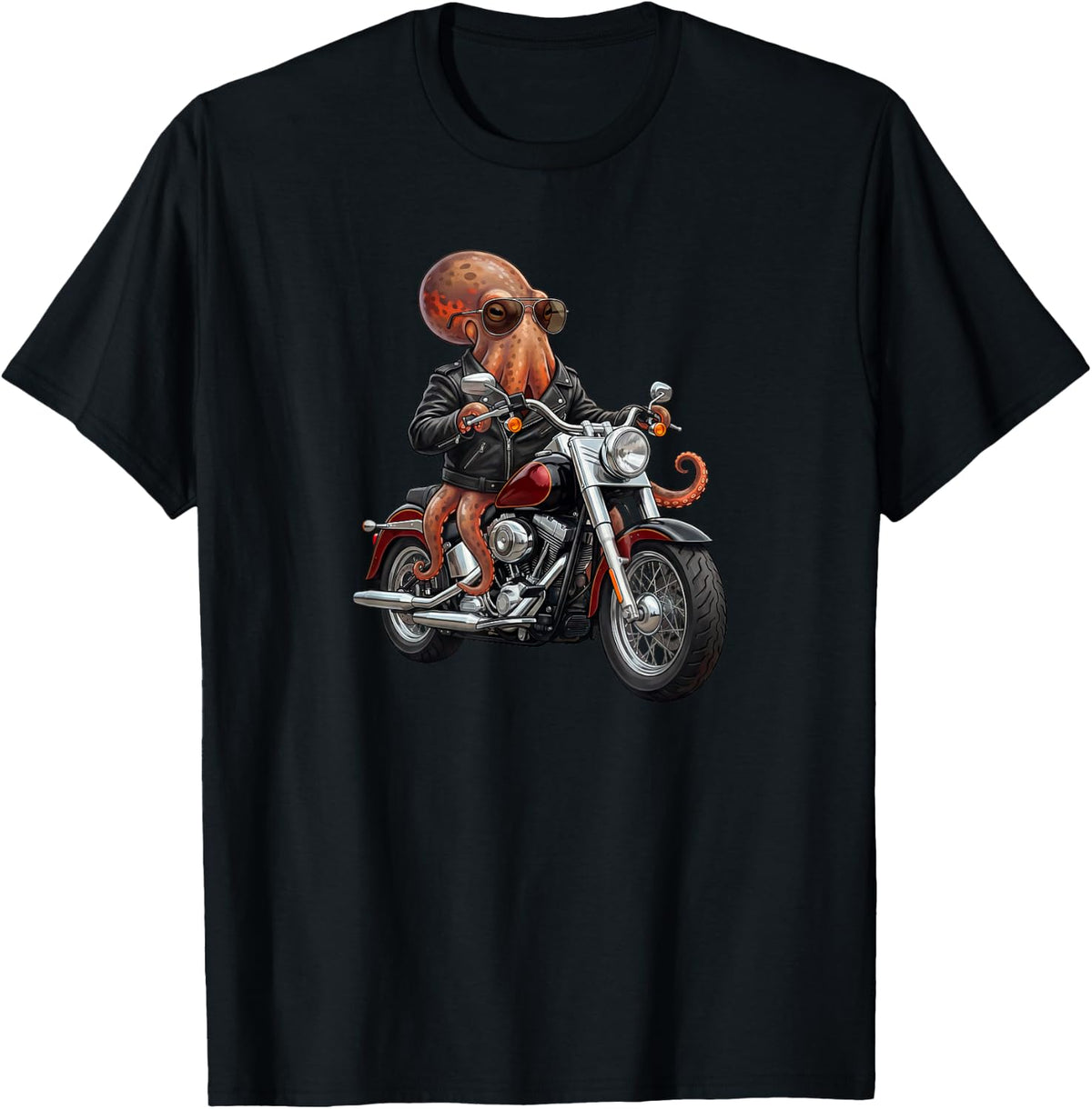 Funny Octopus Motorcycle Biker Cool Graphic T-Shirt - Black