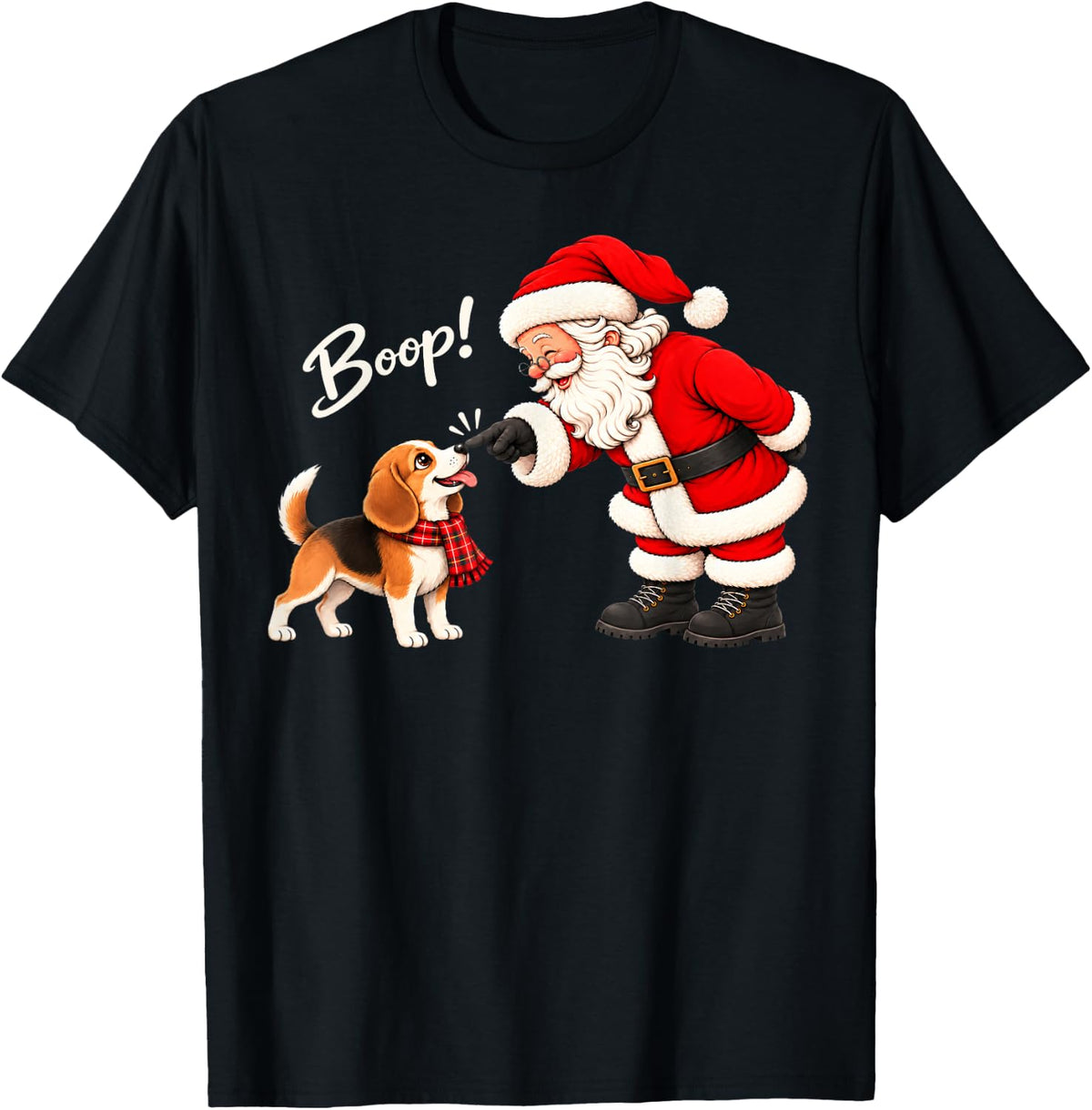 Funny Santa Claus Nose Boop Beagle Dog Christmas T-Shirt - Black