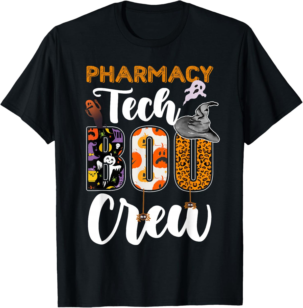 Pharmacy Tech Boo Crew Halloween Costume Matching T-Shirt - Black