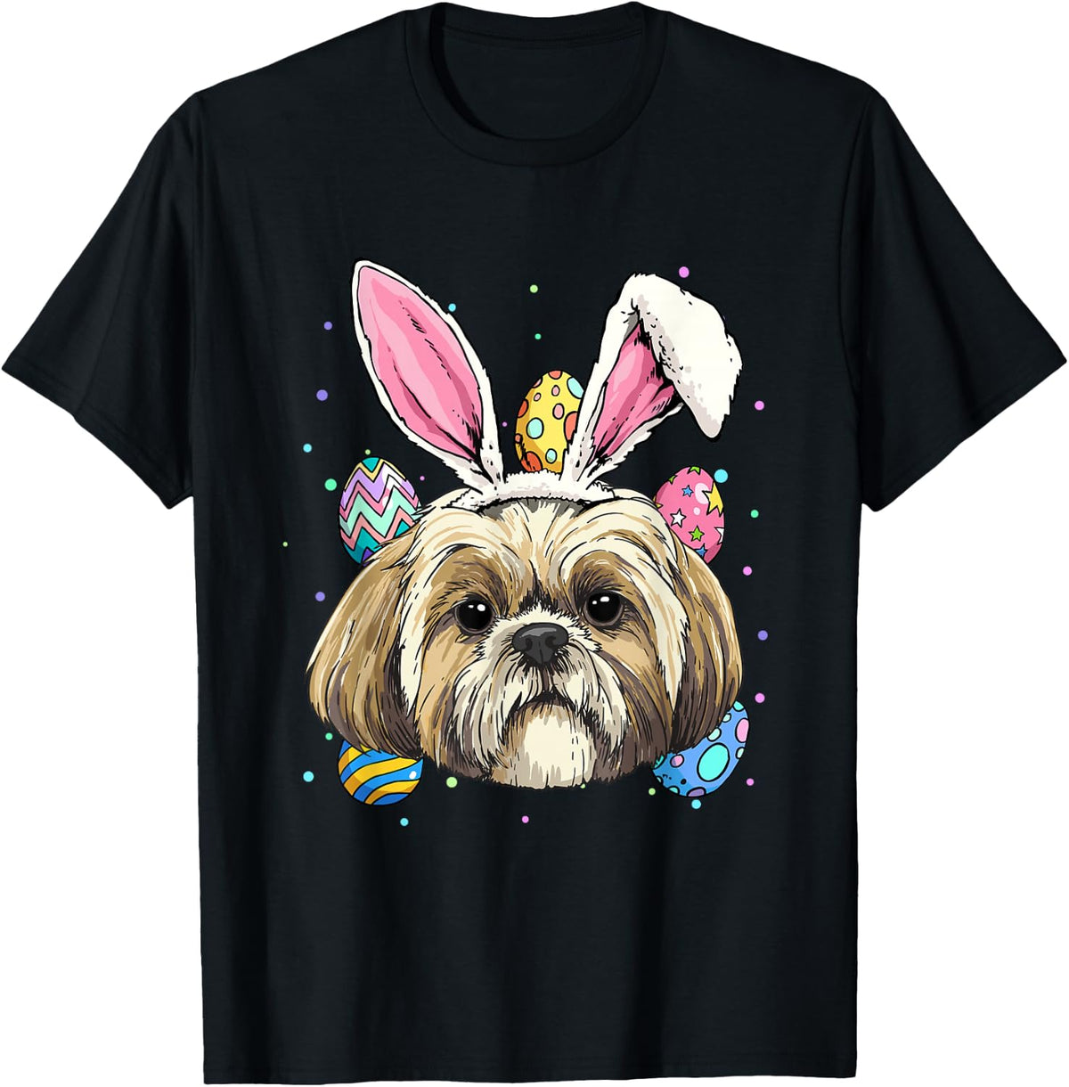 Shih Tzu Easter Bunny Shirt Dog Face Egg Hunt Shih Tzu Lover T-Shirt - Black
