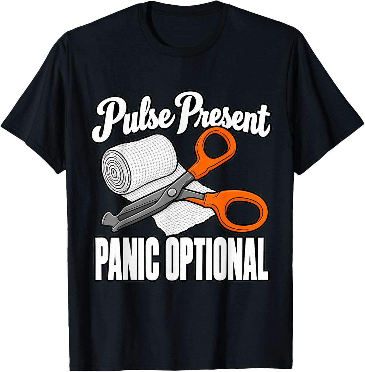 Paramedic Pulse Present Panic Optional EMS Crew Fans Gauze T-Shirt - Black