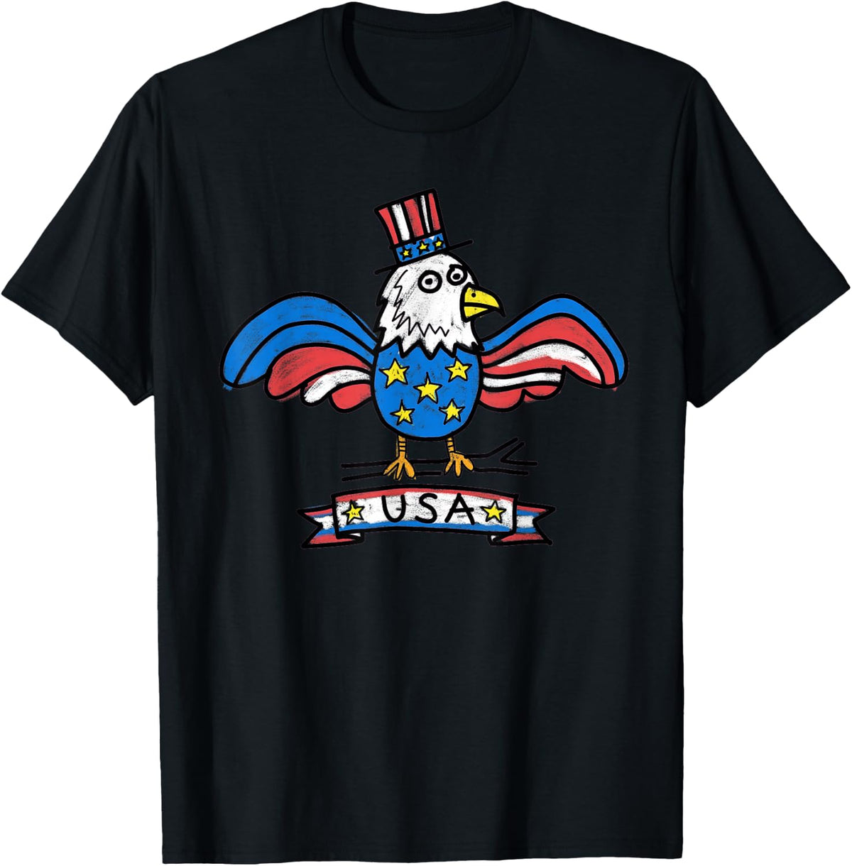 USA Eagle Retro Hand Drawn for Men Women Teens T-Shirt - Black