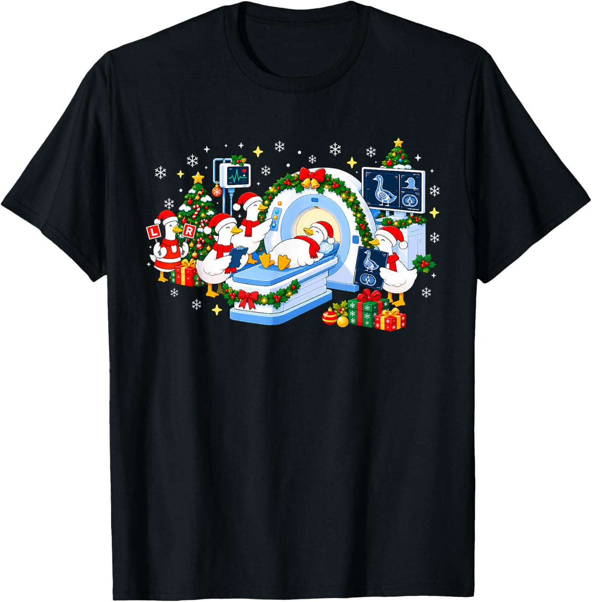 Radiologic Technologist Goose Santa X-ray Tech MRI Christmas T-Shirt - Black