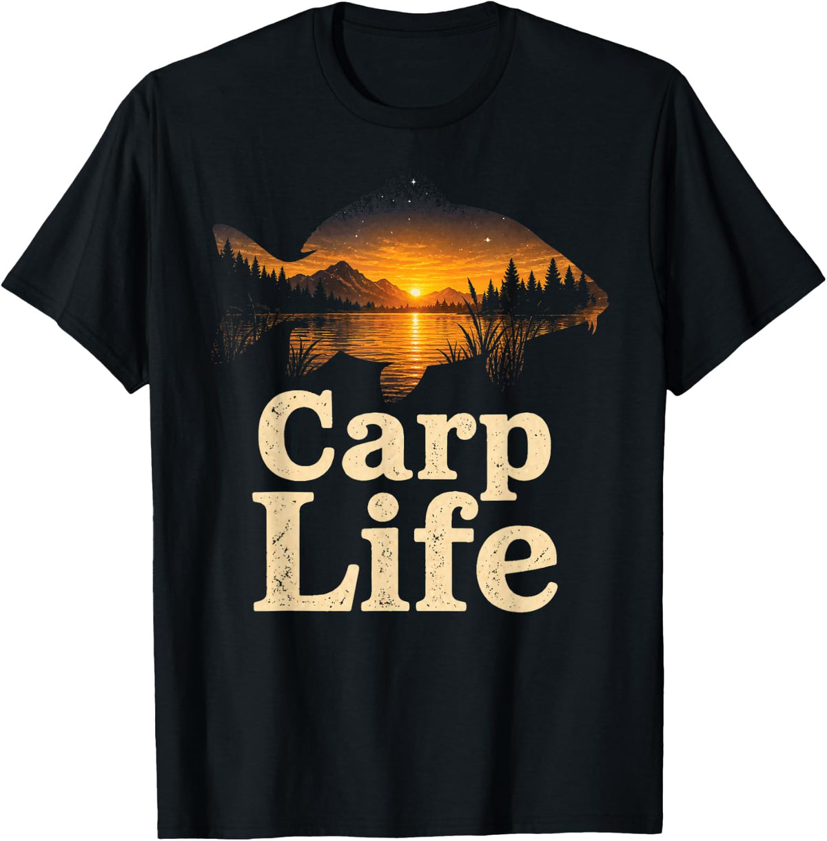 Fishing Carp Life Vintage Angler Lake Gift T-Shirt - Black
