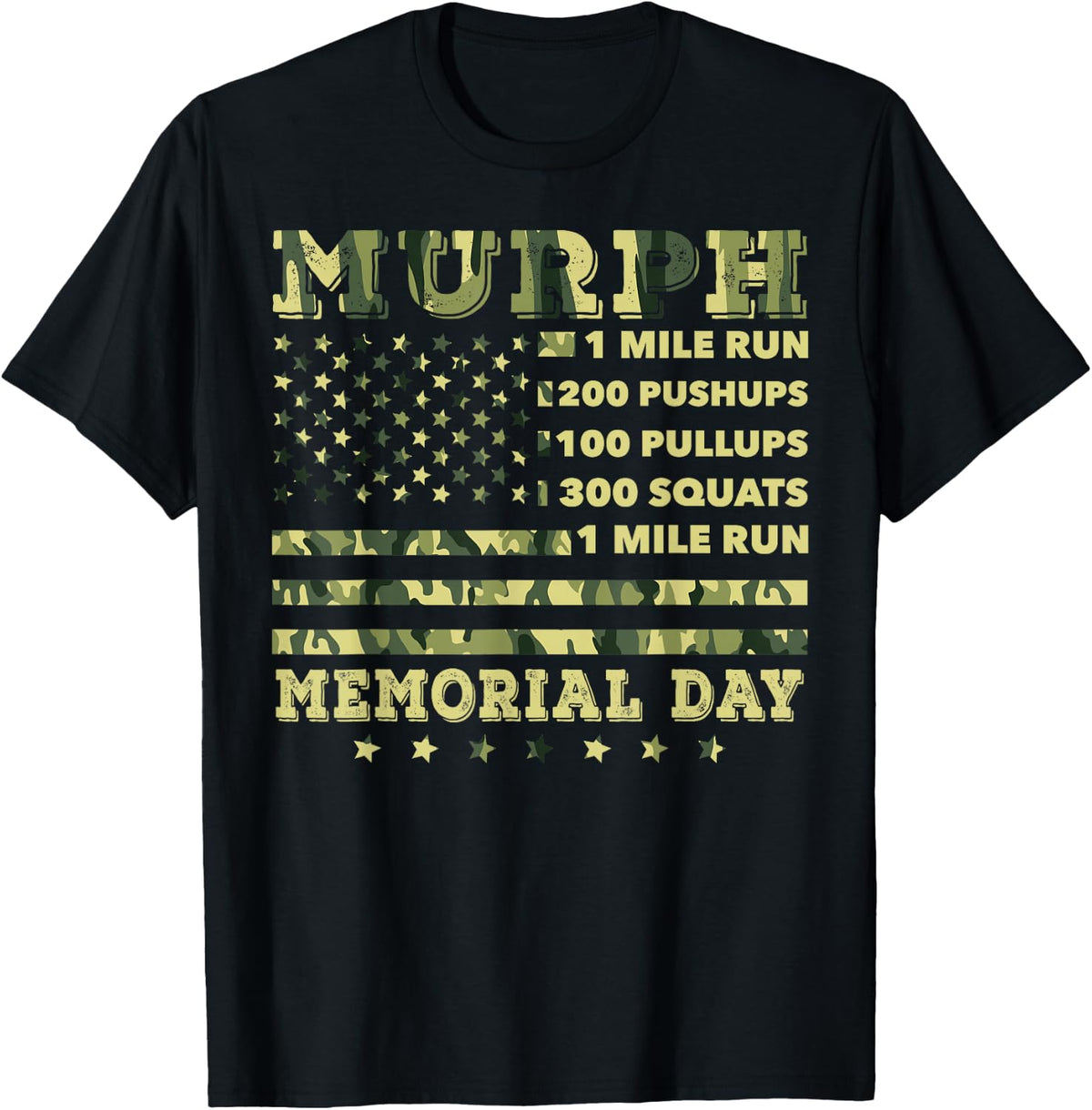 Murph 2021 Workout Challenge American Memorial Day Murph T-Shirt - Black