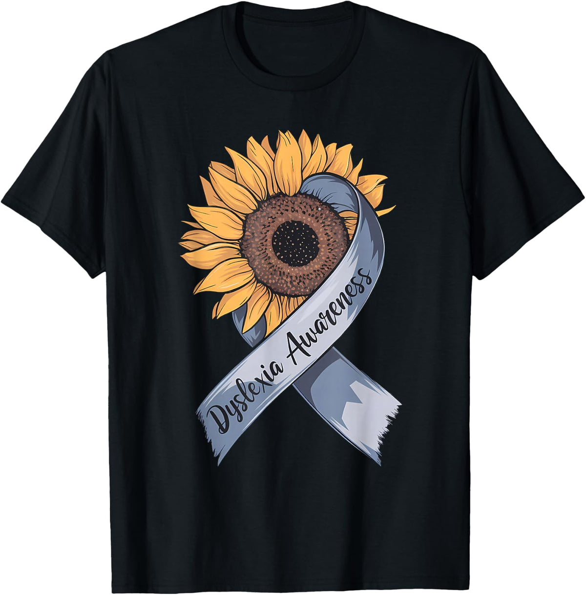 Dyslexia Awareness Sunflower Learning Disability Dyslexic T-Shirt - Black