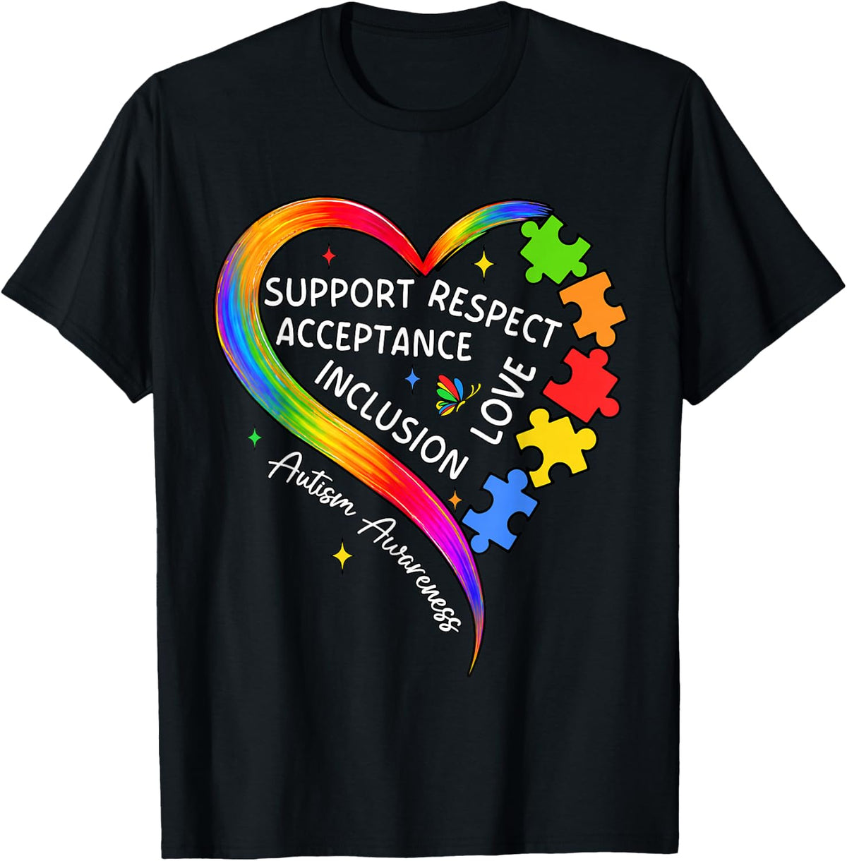 Autism Awareness Respect Love Support Squad Autism Kids T-Shirt - Black