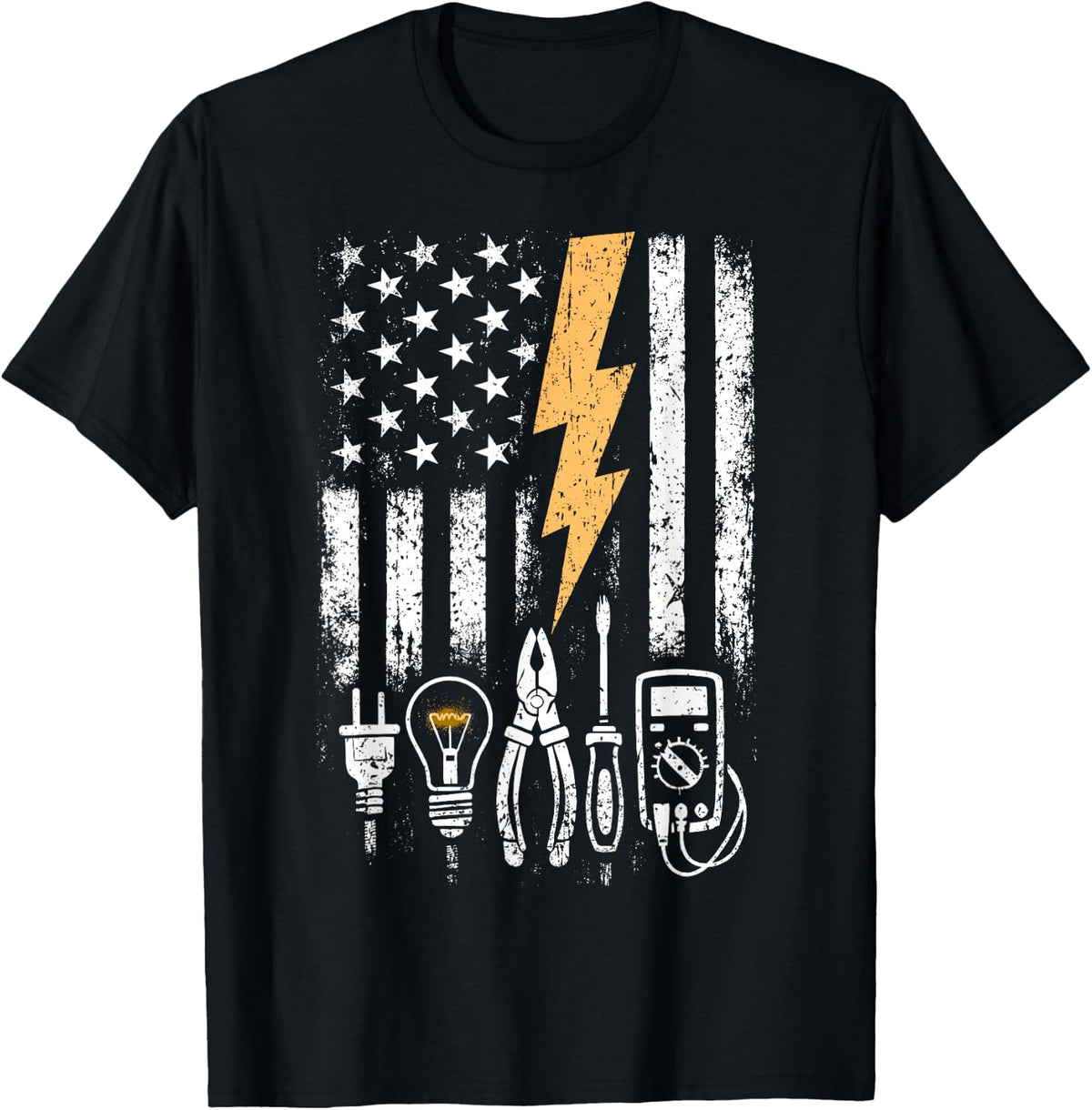 Electrician US Flag Electrical Engineer Electricians T-Shirt - Black