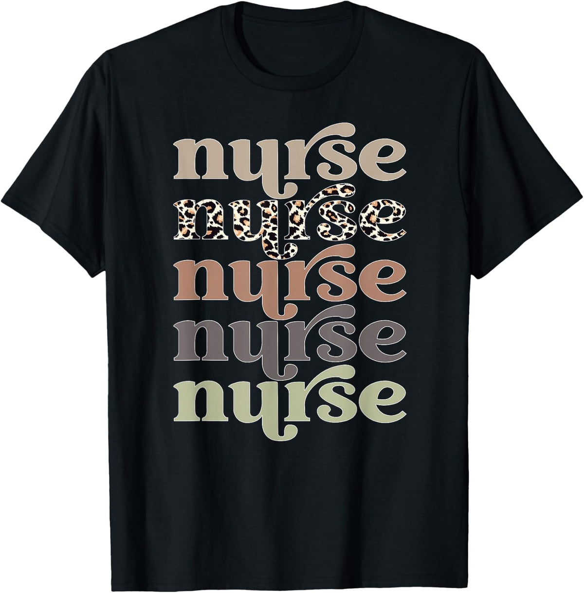 Retro Leopard Nurse Life, Registered Nurse Tee Nurse's Day T-Shirt - Black