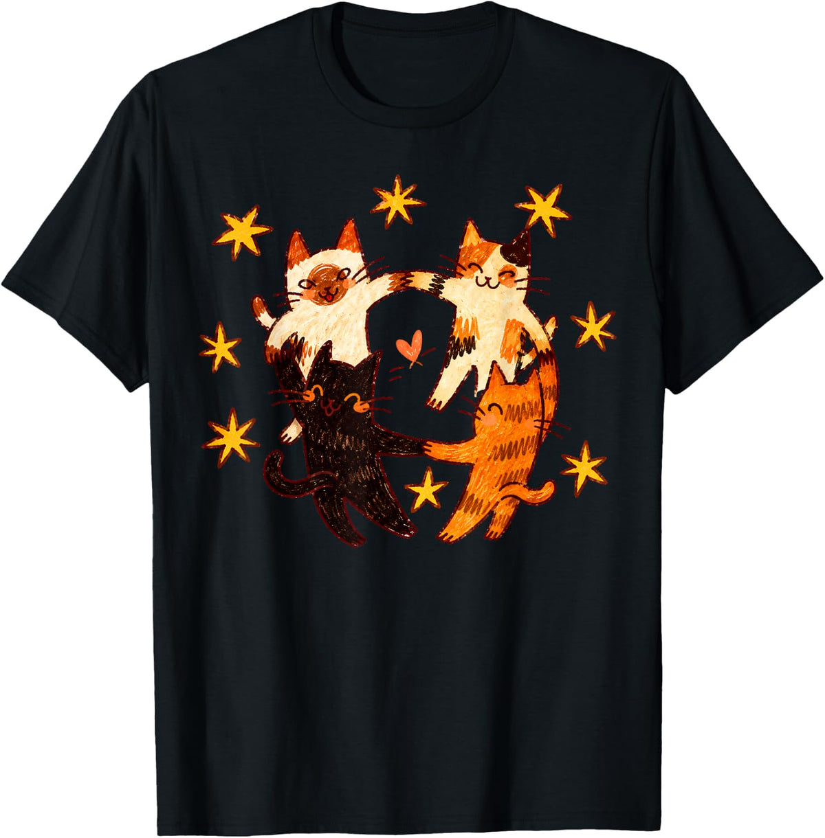 Cute Cats Holding Hands Friendship Funny Cat Lover T-Shirt - Black