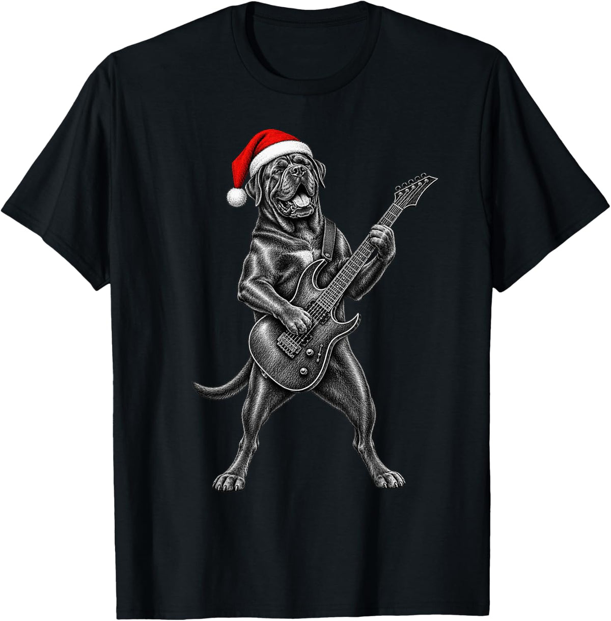 Funny Cane Corso Holiday Electric Guitar Dog T-Shirt - Black