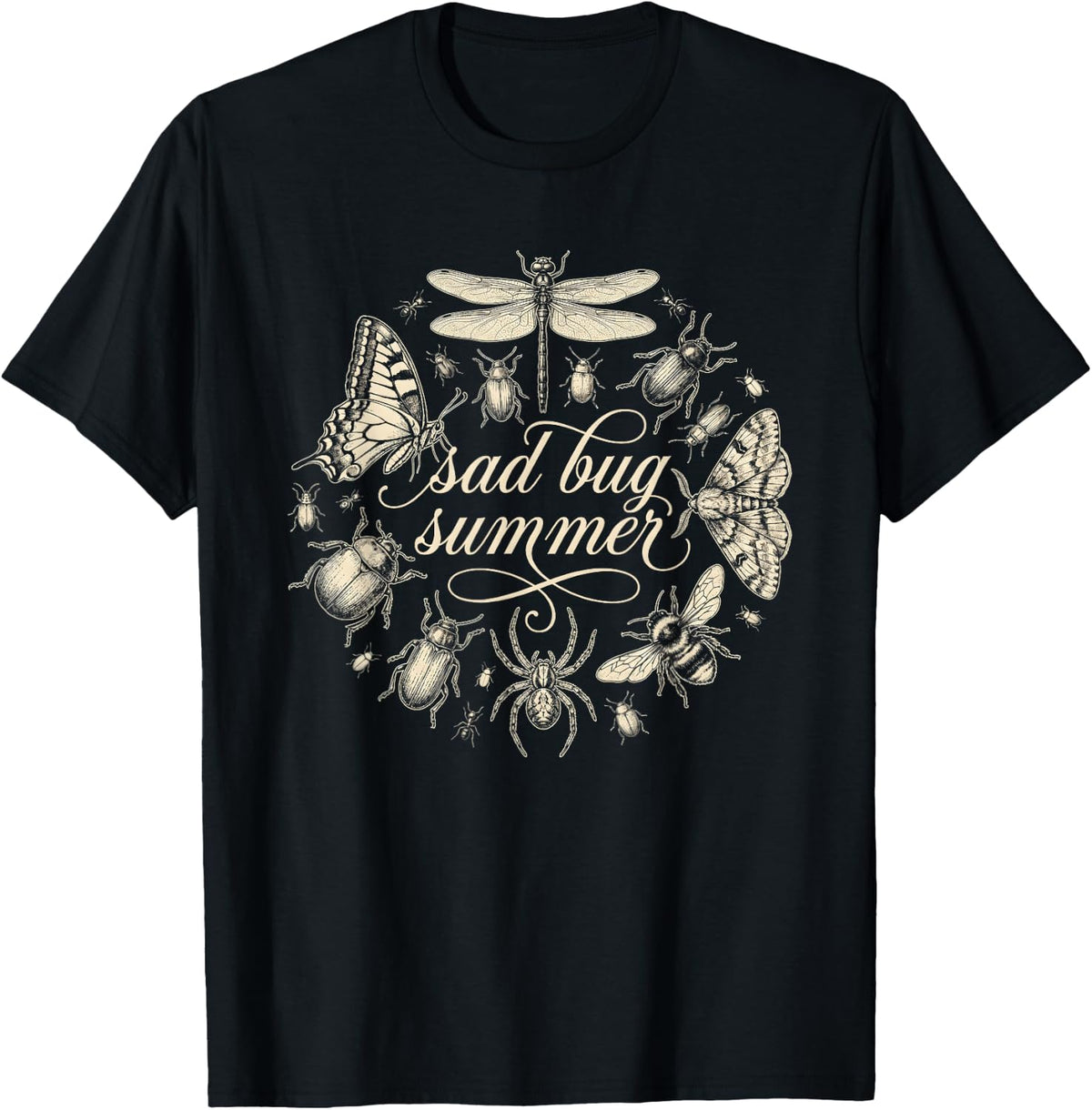 Sad Bug Summer Vintage Insect Entomology T-Shirt - Black