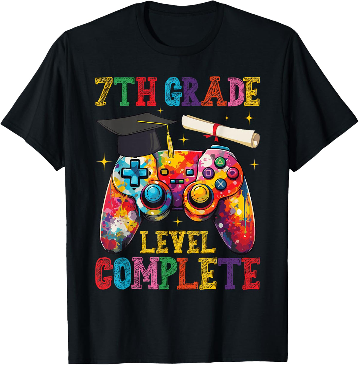 7th Grade Level Complete Graduation Gamers Last Day School T-Shirt - Black