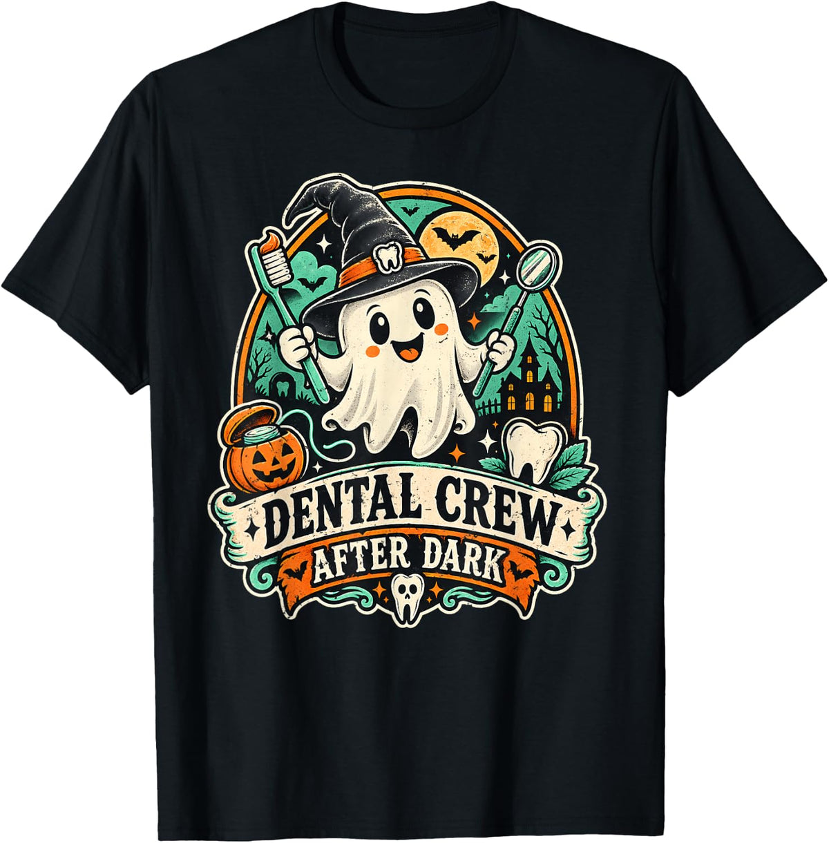 Dental Crew After Dark Spooky Halloween Ghost T-Shirt - Black