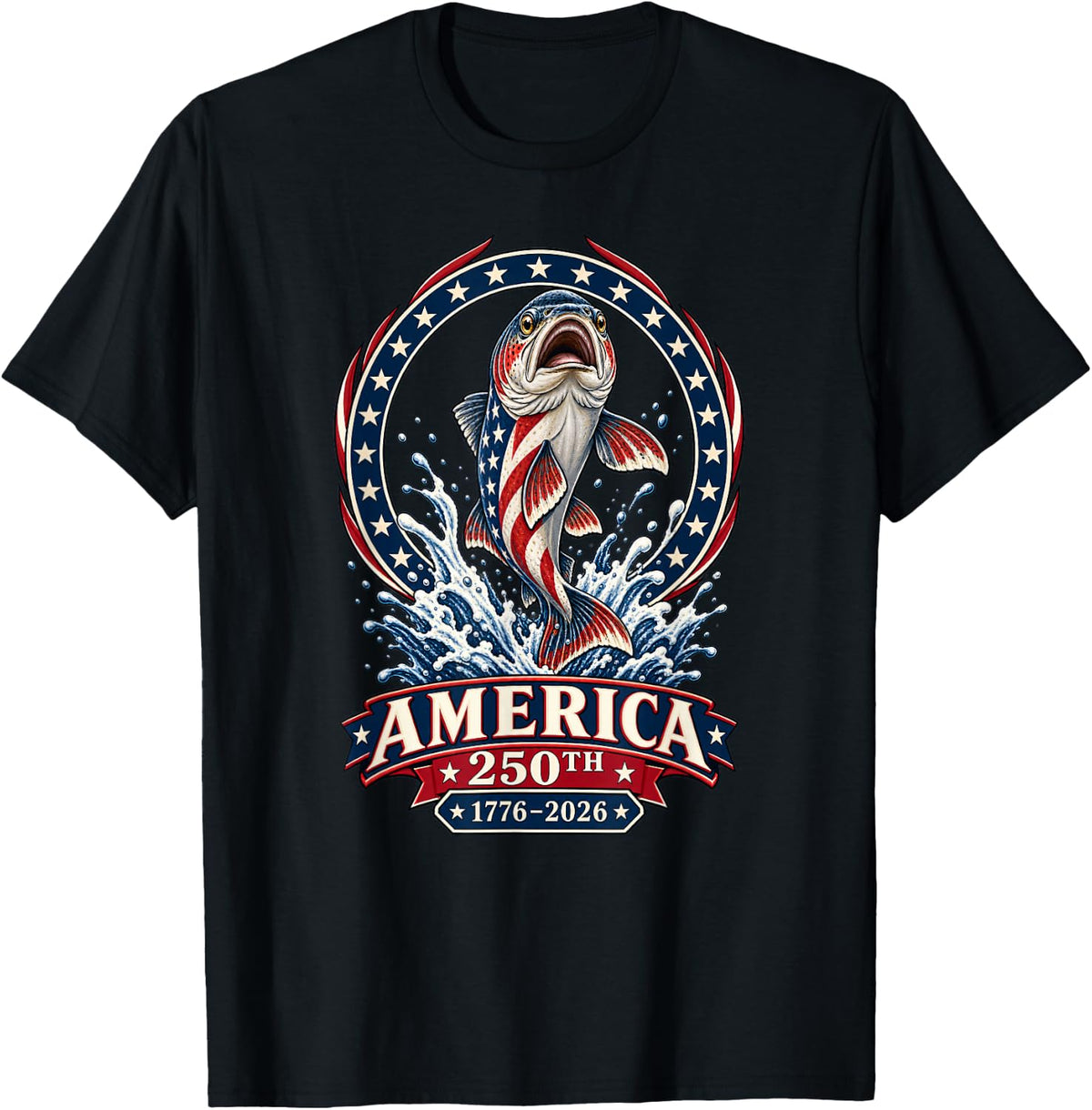 America Patriotic Trout Fishing T-Shirt - Black