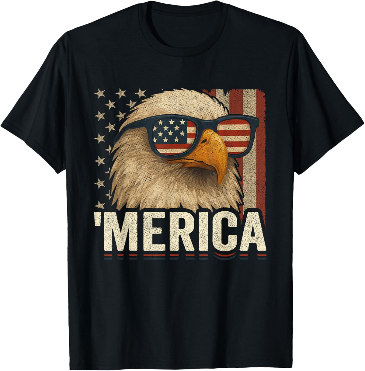American Flag Eagle - 4th of July USA - Bald Eagle Flag T-Shirt - Black