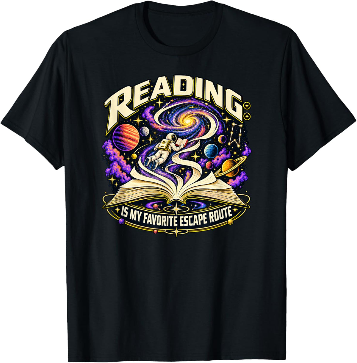 Reading is My Favorite Escape Route Book Lover Space T-Shirt - Black