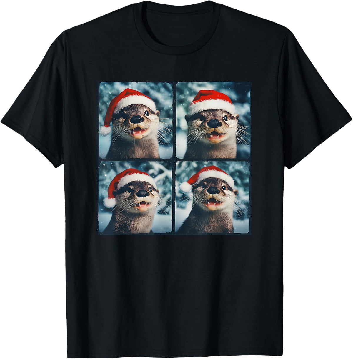 Winter Otter Wearing Santa Hat Christmas Sea Otter Lover T-Shirt - Black