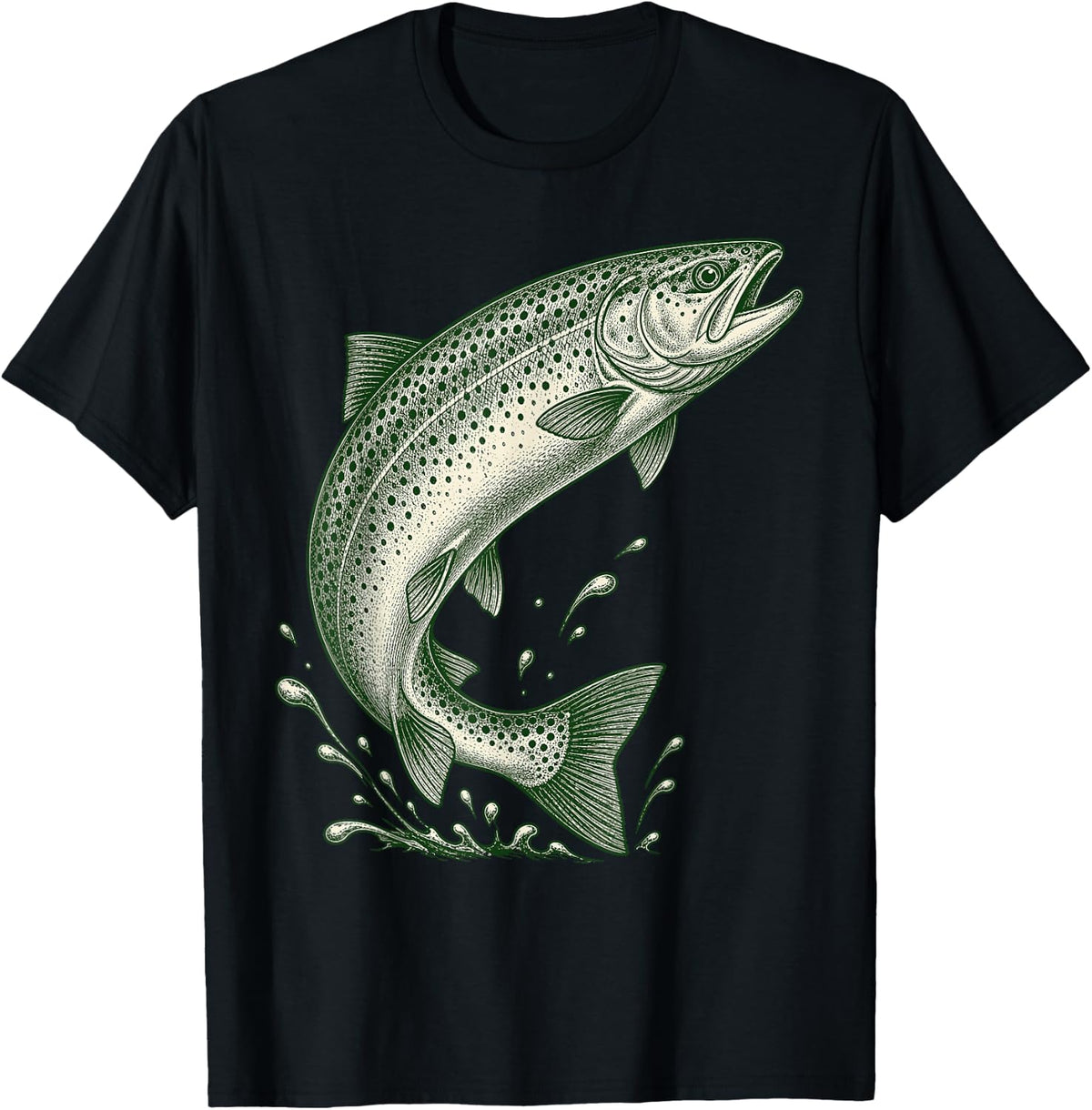 Leaping Rainbow Trout Fishing Angler T-Shirt - Black