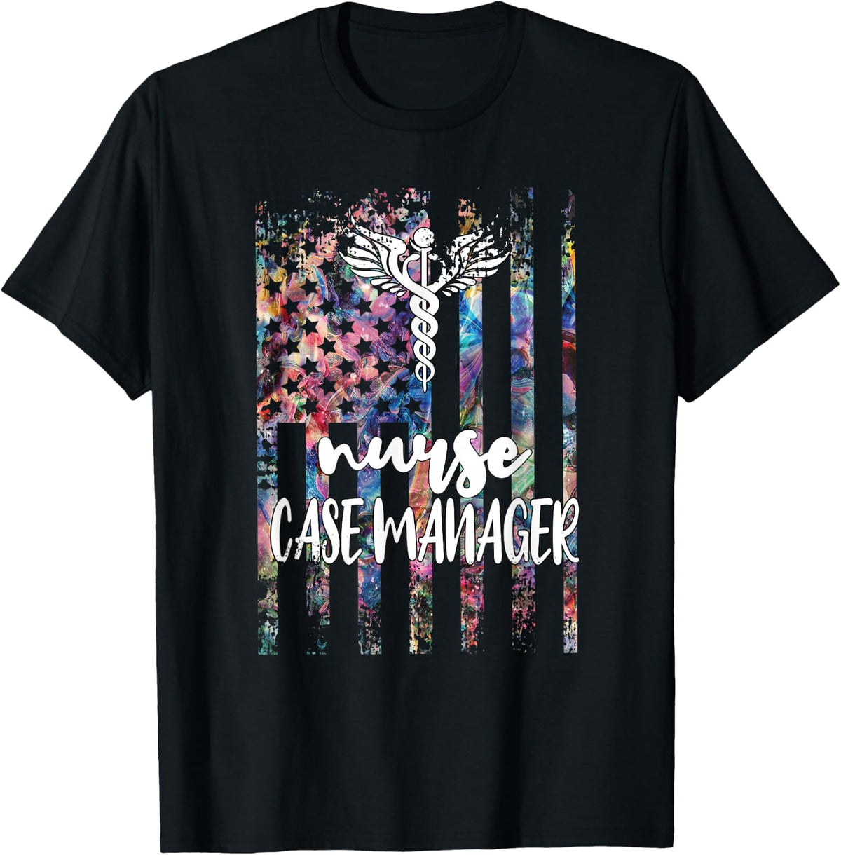 Nurse Case Manager American Flag RN Nursing Case Management T-Shirt - Black