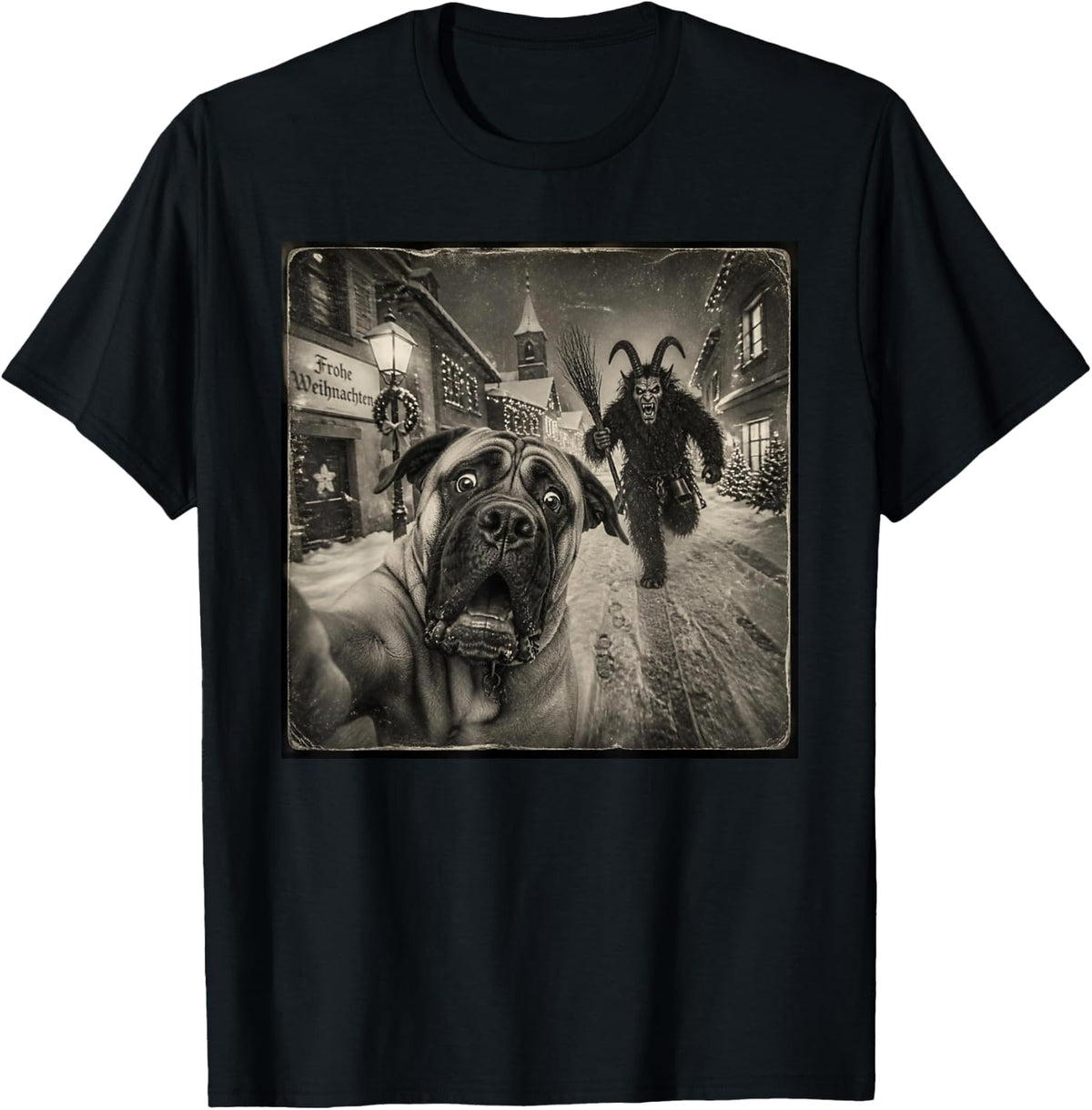 Funny Christmas Mastiff Dog T-Shirt - Black