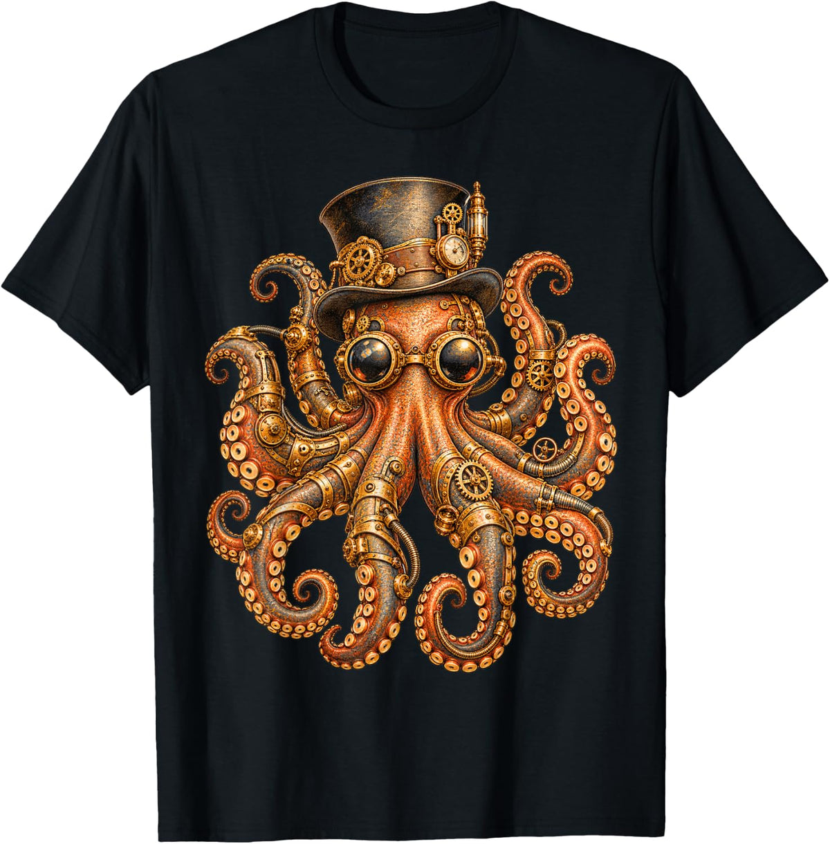 Steampunk Octopus Vintage Mechanical Nautical Ocean Lovers T-Shirt - Black