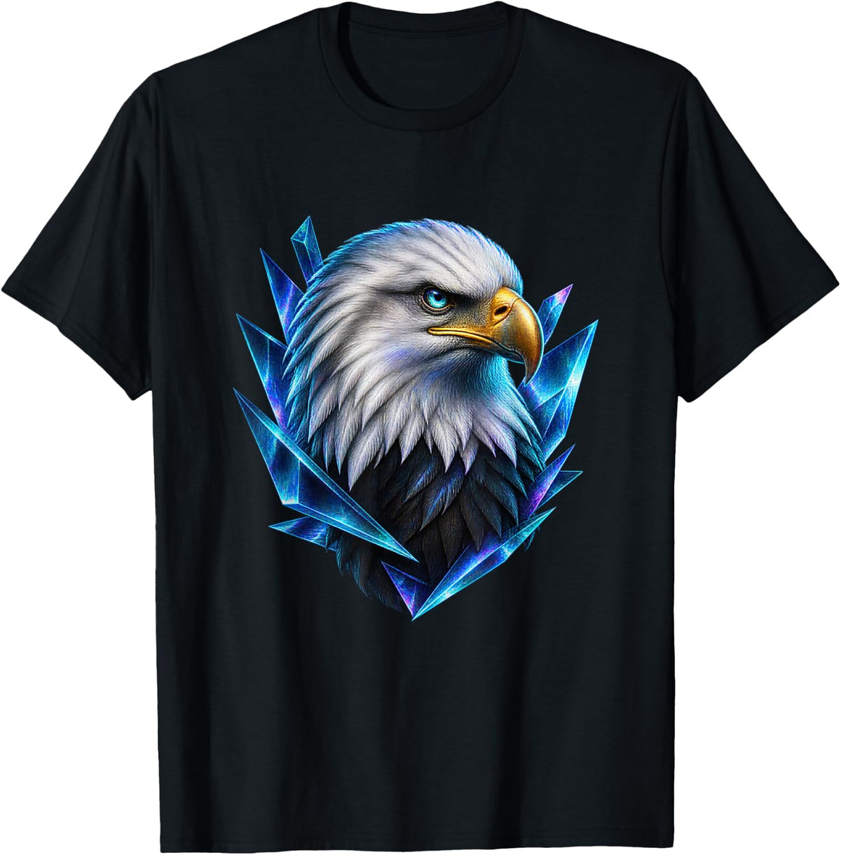 Bald Eagle with Aqua Geometric Prisms T-Shirt - Black