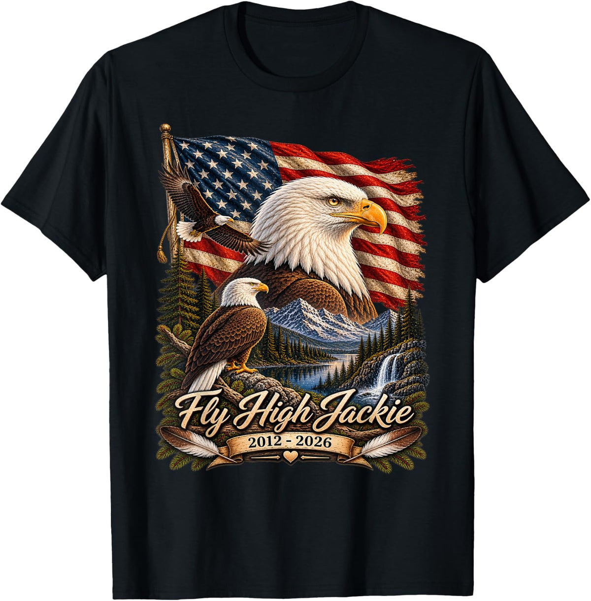 Fly High Jackie, Jackie and Shadow Bald Eagle T-Shirt - Black