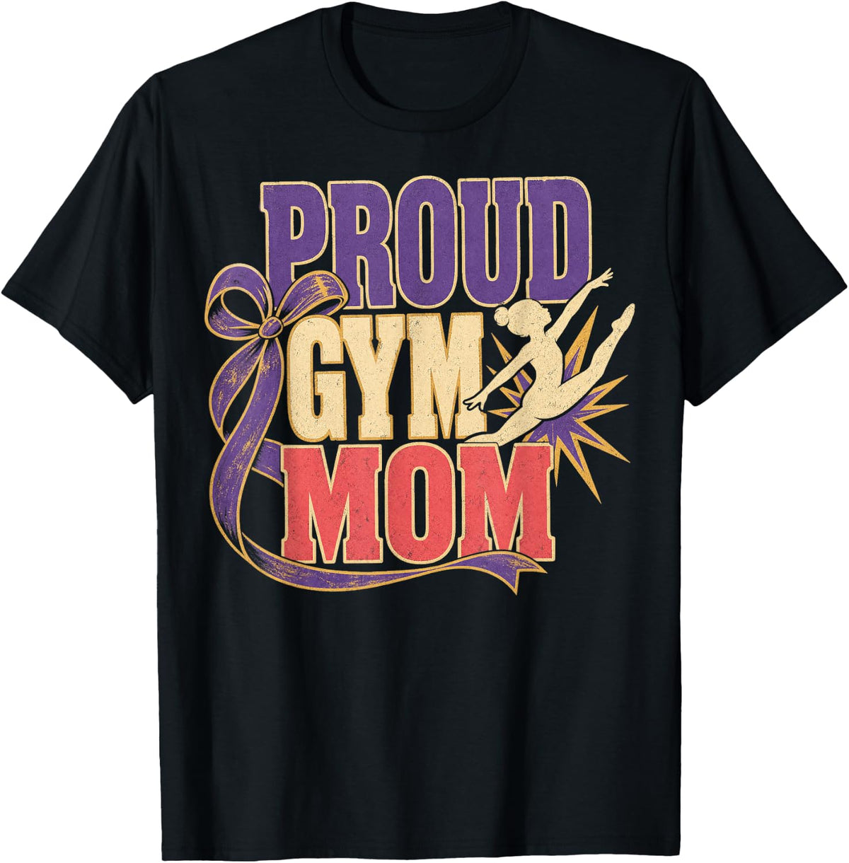 Proud Gym Mom Gymnastics Support T-Shirt - Black