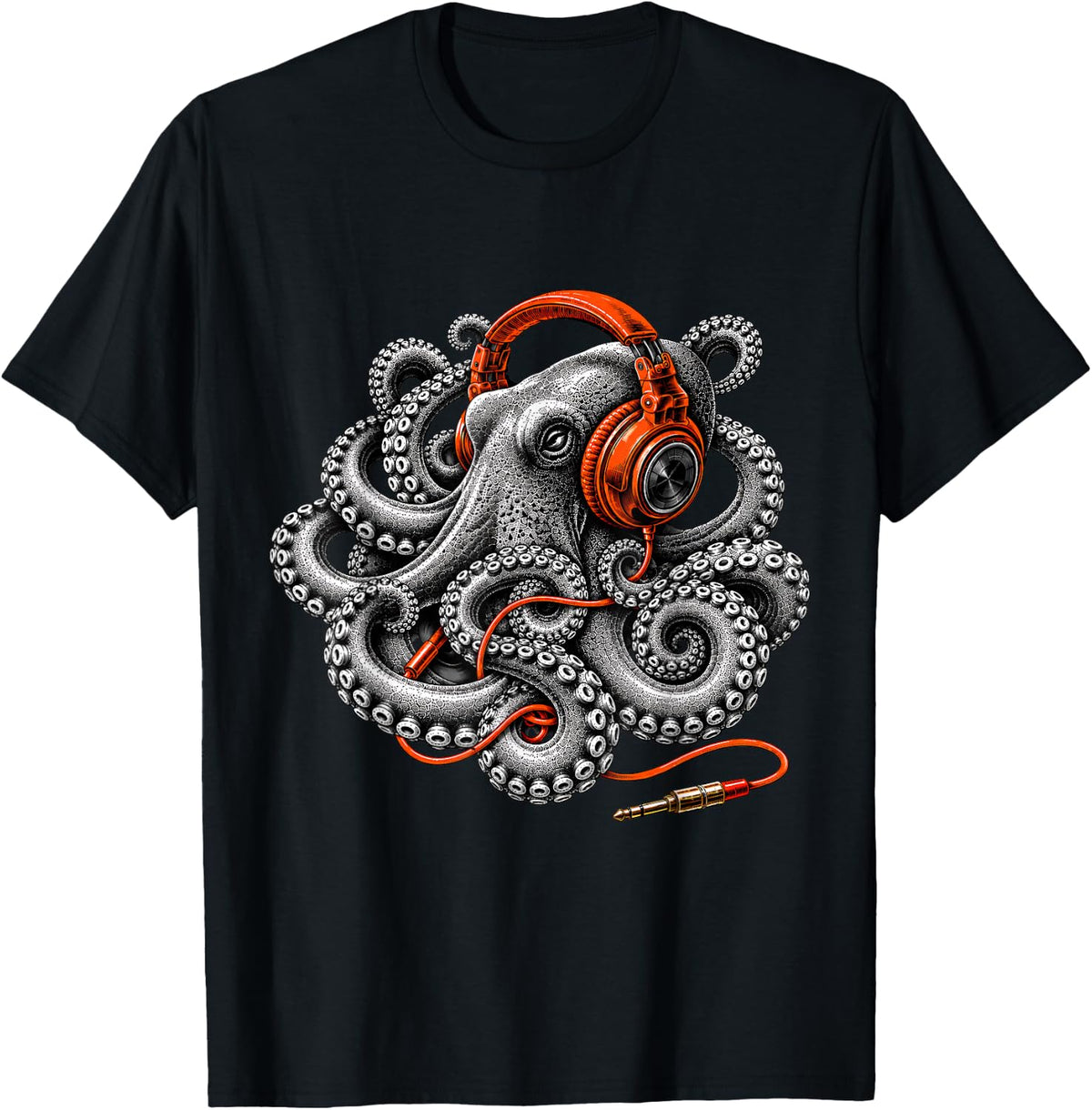 Cool Octopus Headphones Ocean Animal Sea Creature Music DJ T-Shirt - Black