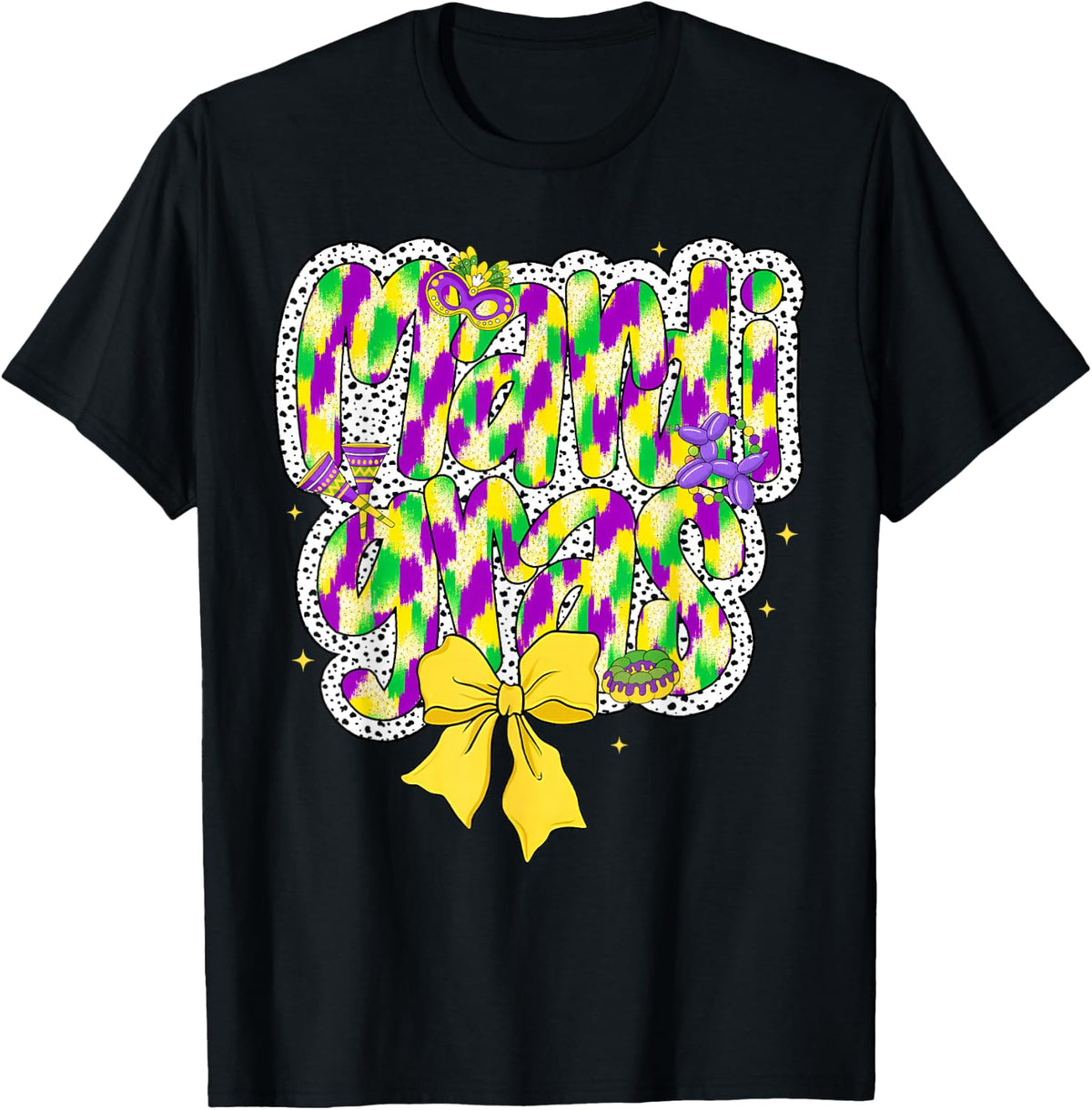 Cute Mardi Gras Coquette Bow Masked Women Girl Kid T-Shirt - Black