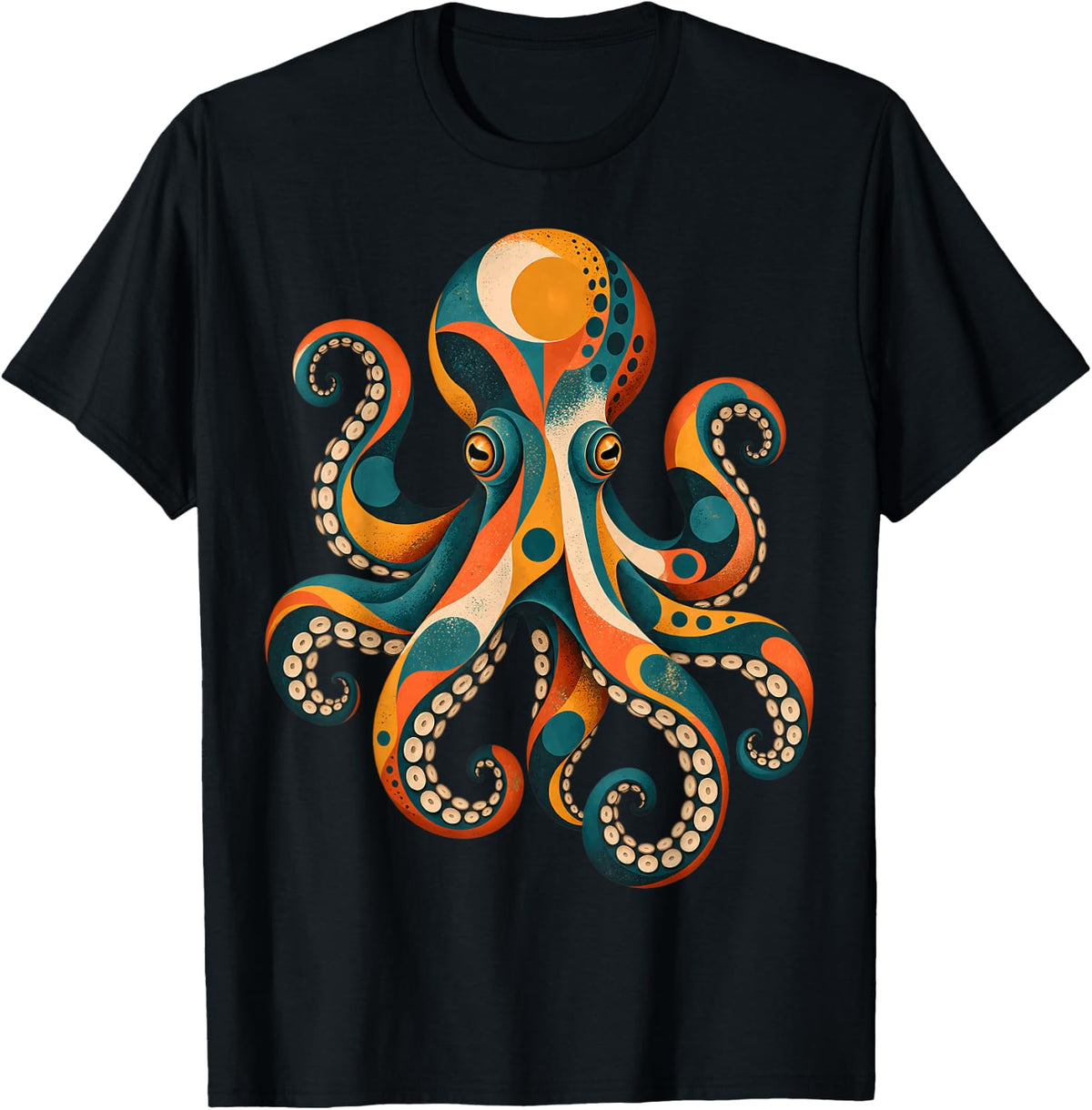Mid Century Octopus Ocean Animal Modern Art T-Shirt - Black