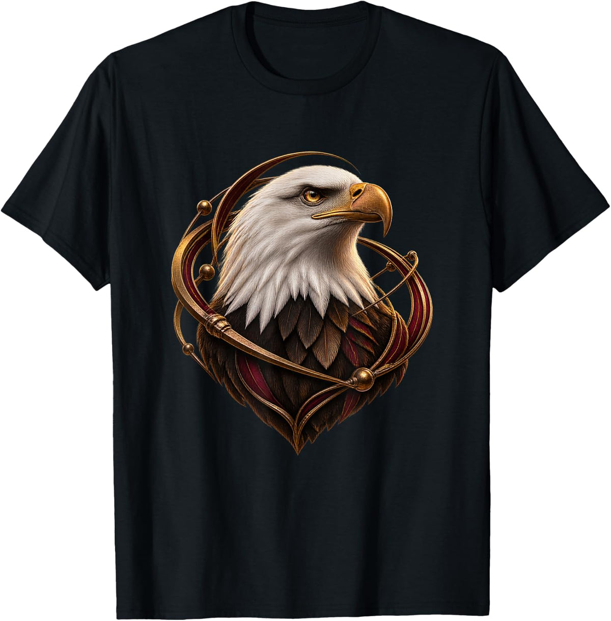 Bald Eagle with Brass Orbit Rings Raptor Bird Art T-Shirt - Black