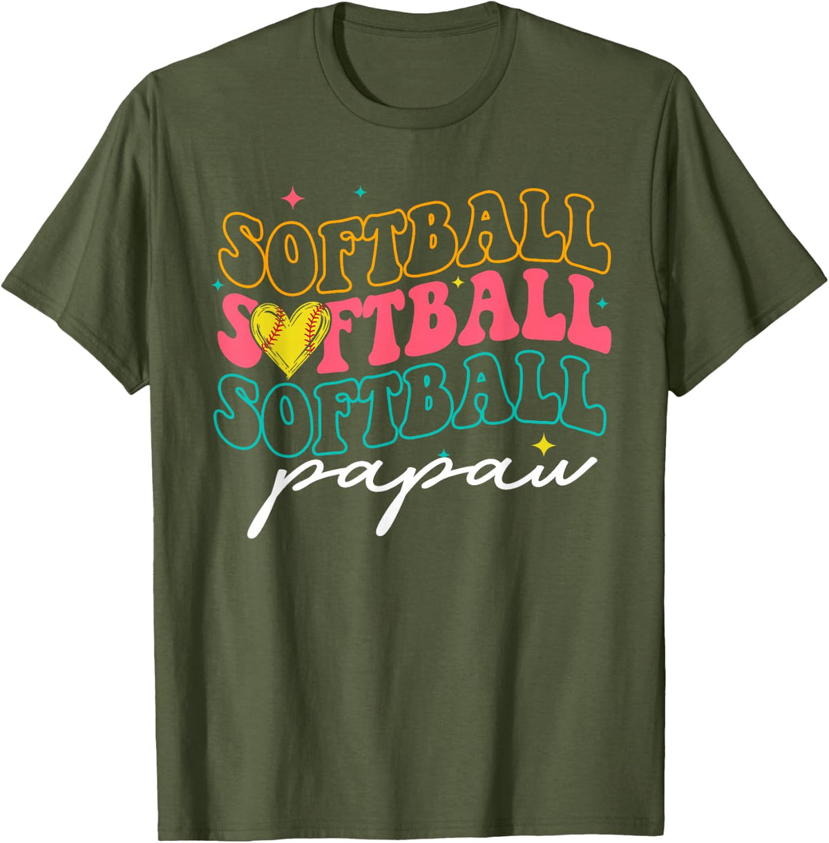 Softball Papaw Groovy Papaw Softball Player Lover T-Shirt - Olive Green