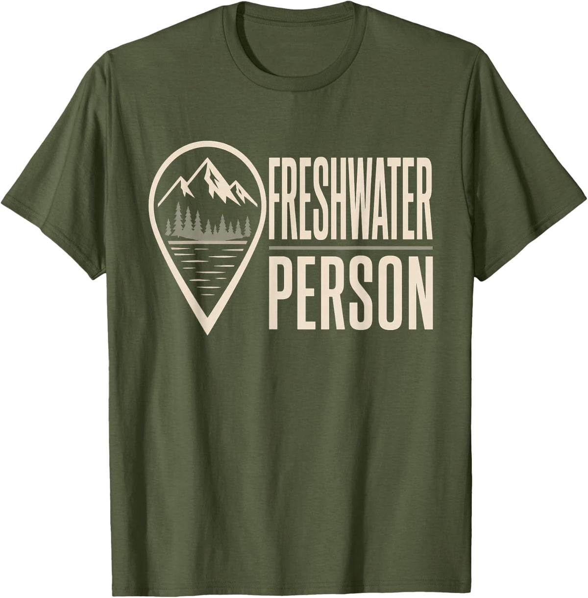 Freshwater Person Funny Geography Map Nerd Trivia T-Shirt - Olive Green